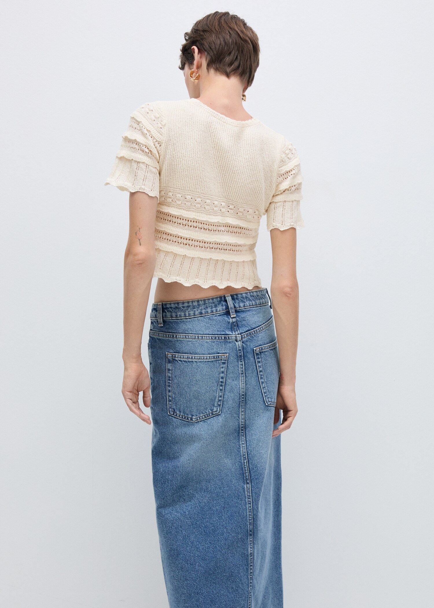 Short-sleeved sweater with openwork details - Reverse of the article
