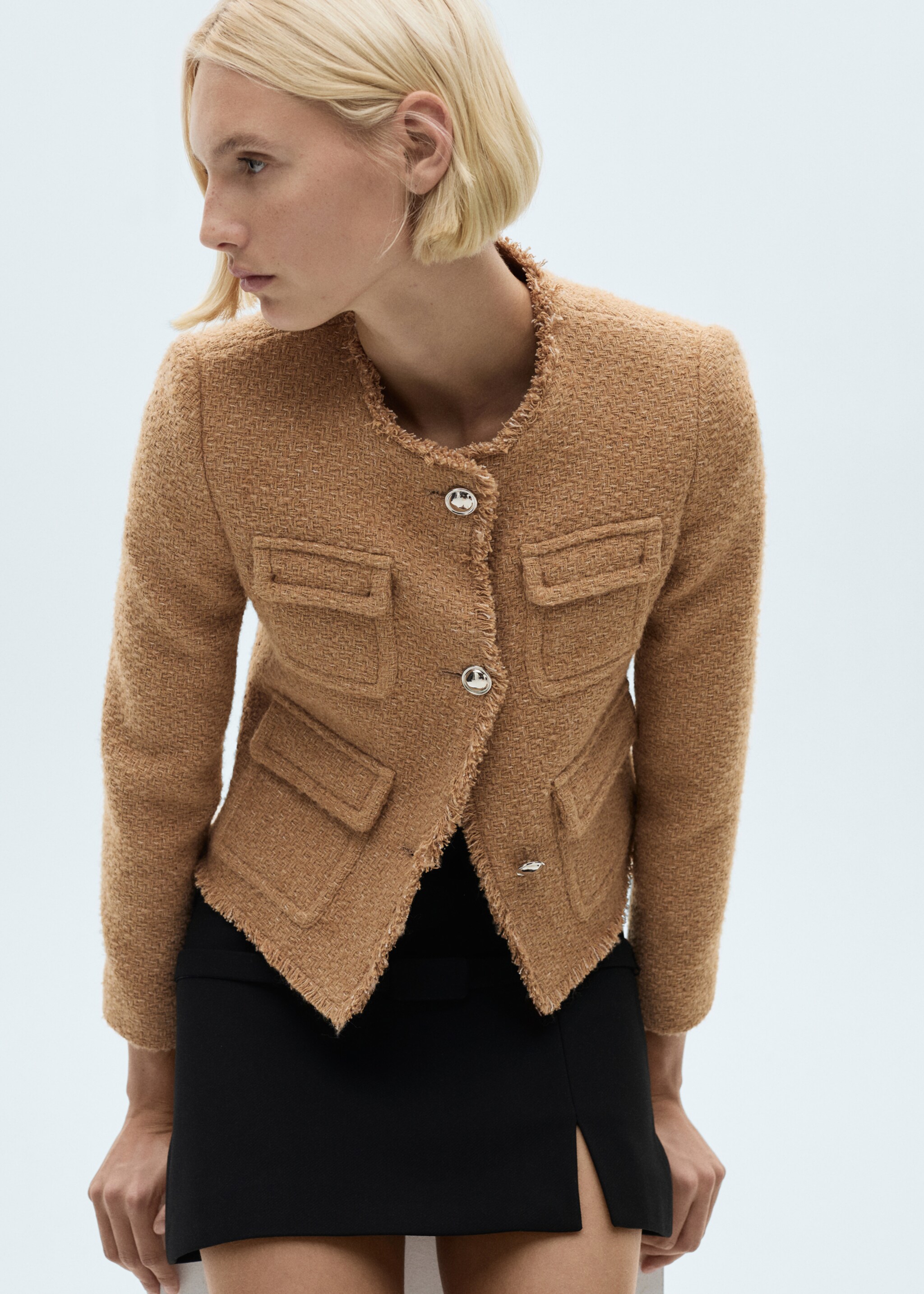 Chaqueta tweed bolsillos - Plano medio