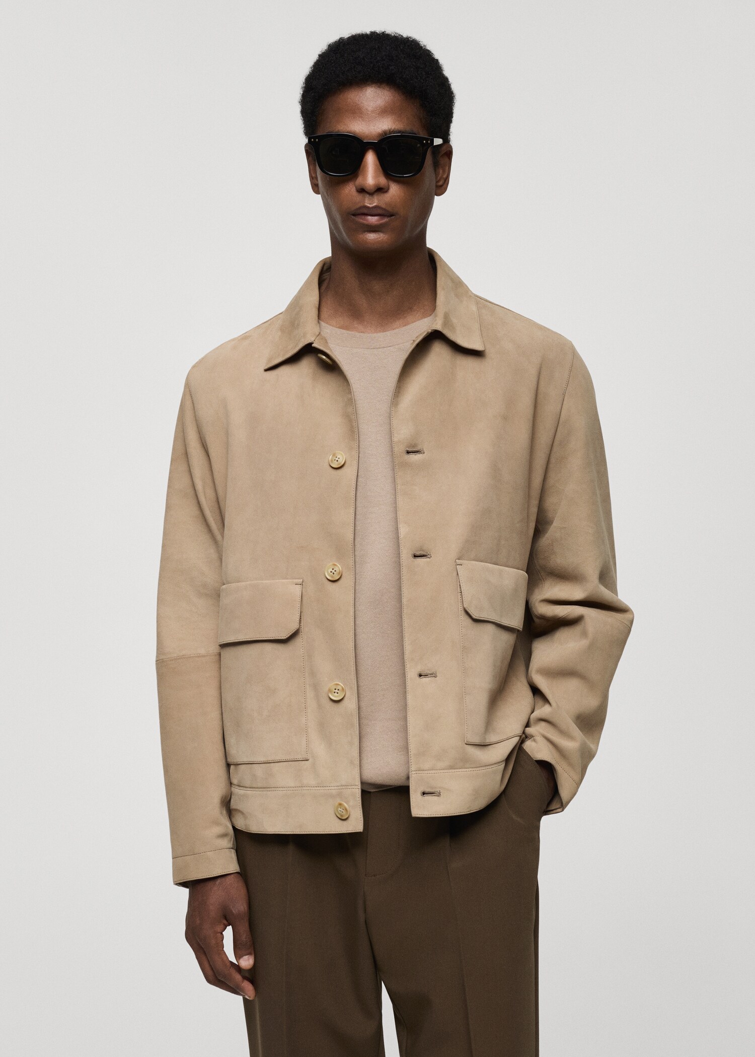 Jacke aus 100 % Wildleder mit Taschen - Mittlere Ansicht