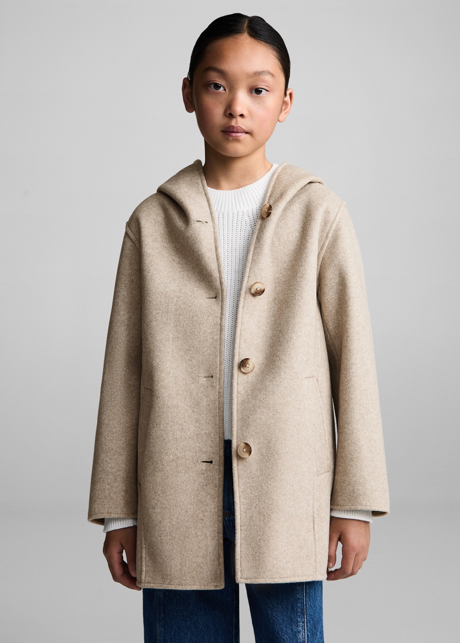 Hooded button coat - Medium plane