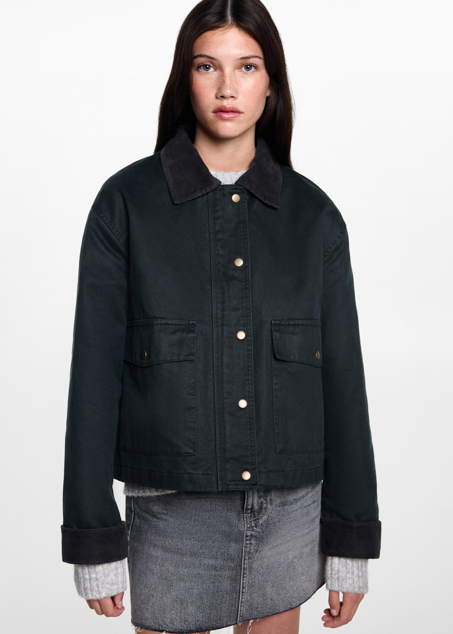Waxed-effect short parka - Medium plane