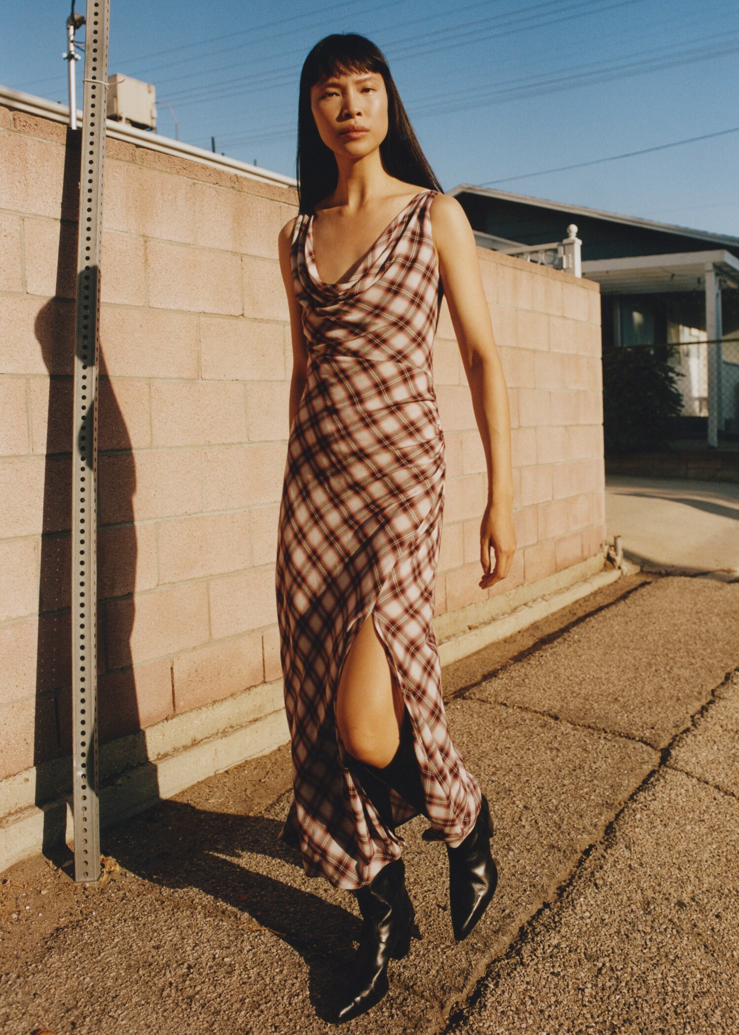 Vestido midi estampado cuadros - Detalle del artículo 6