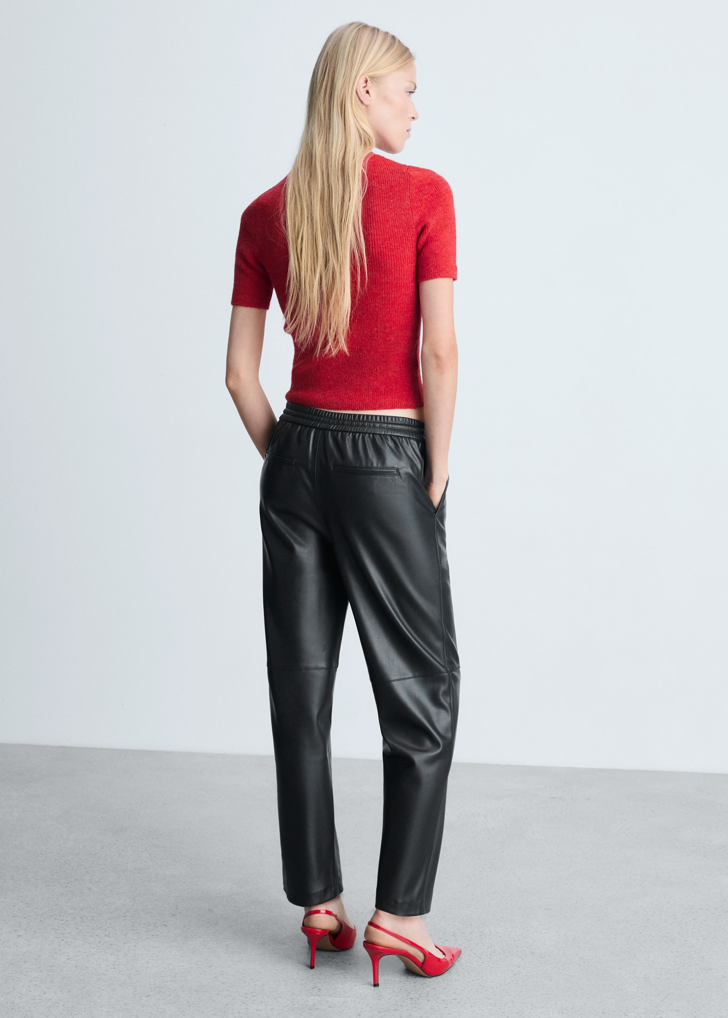 Leather-effect elastic waist trousers - Reverse of the article