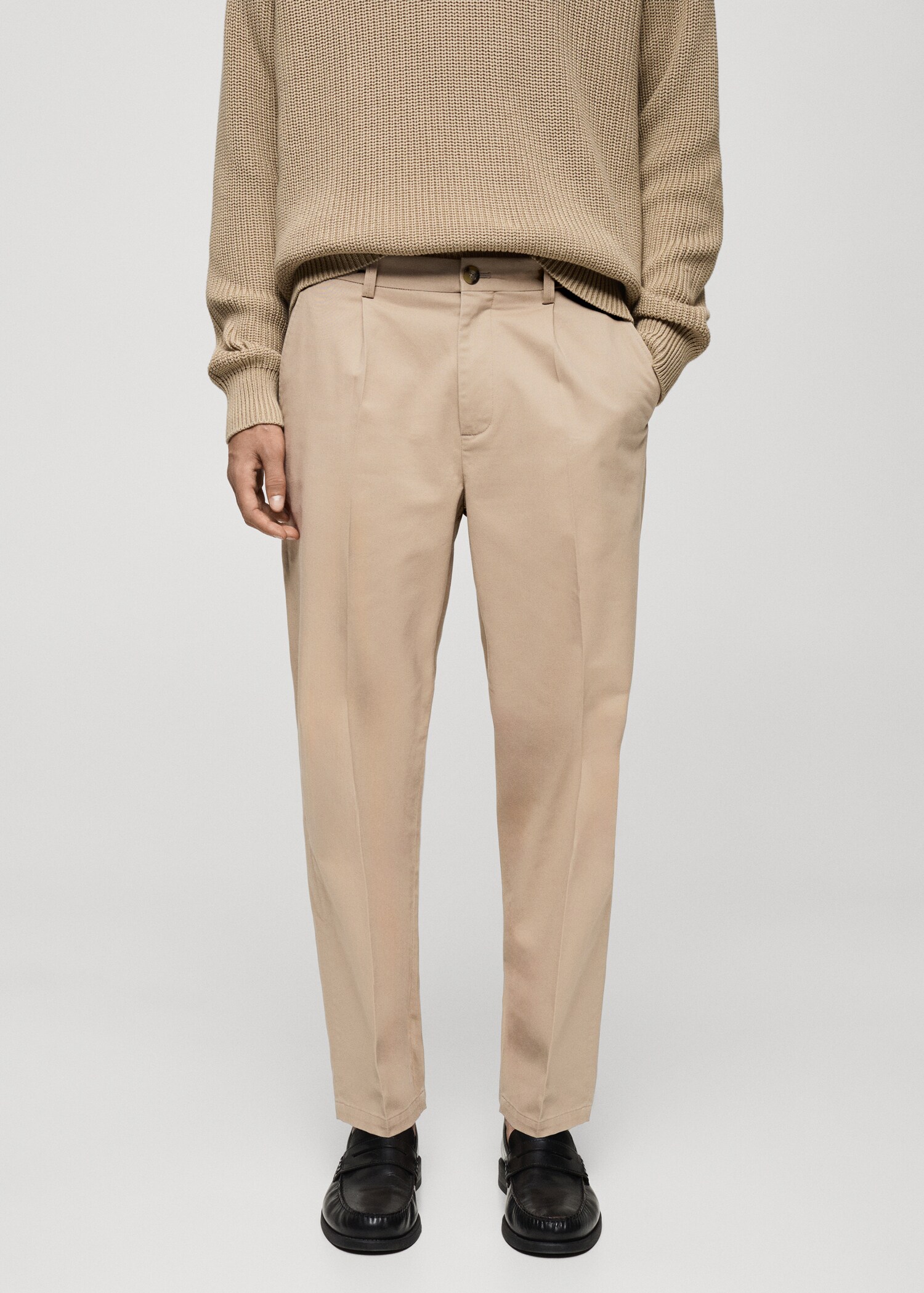 Regular fit pleated cotton trousers - Medium plane
