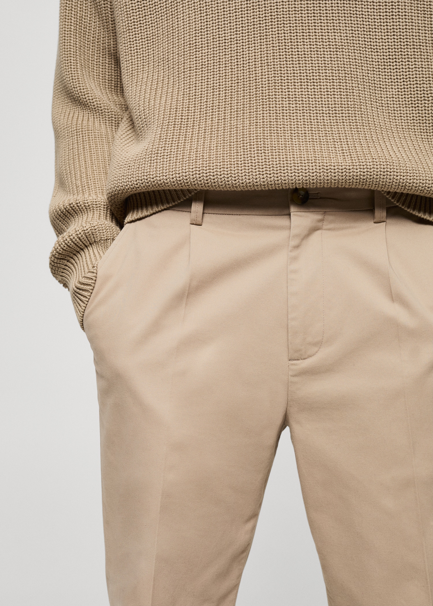 Regular fit pleated cotton trousers - Details of the article 1