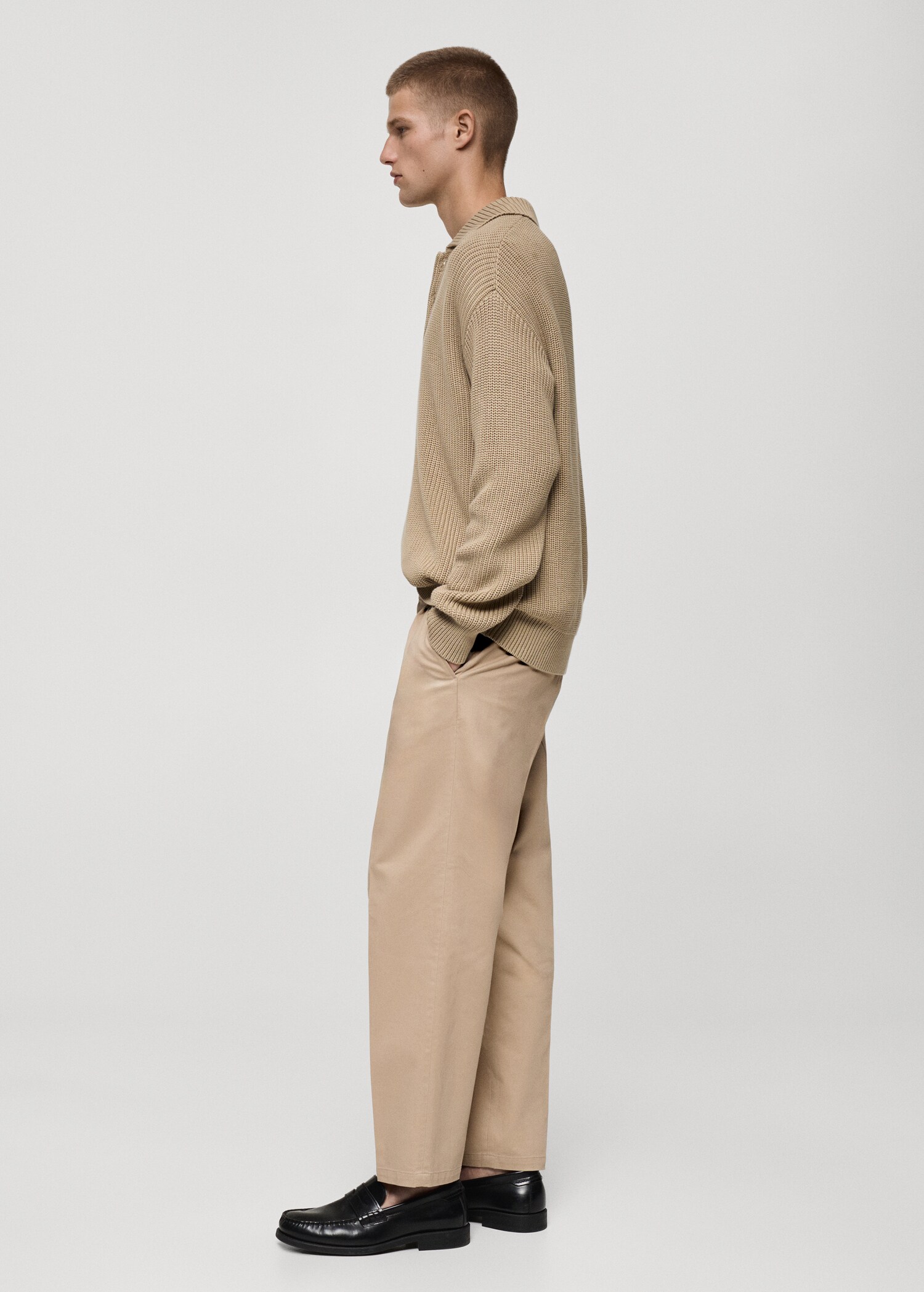 Regular fit pleated cotton trousers - Details of the article 2