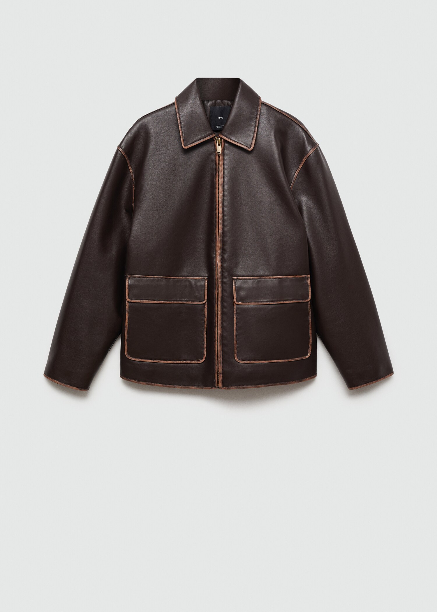 Leather-effect jacket with contrast stitching - Article without model