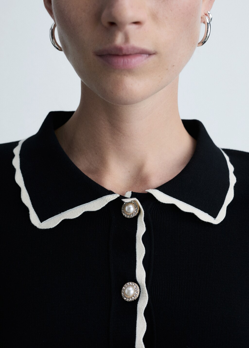 Mango Contrast-trim cardigan with jewel buttons thumbnail