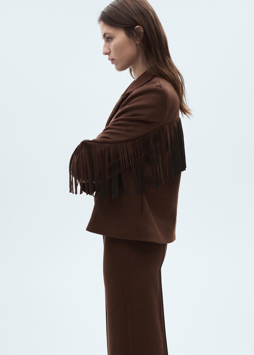 Suede-effect fringed jacket