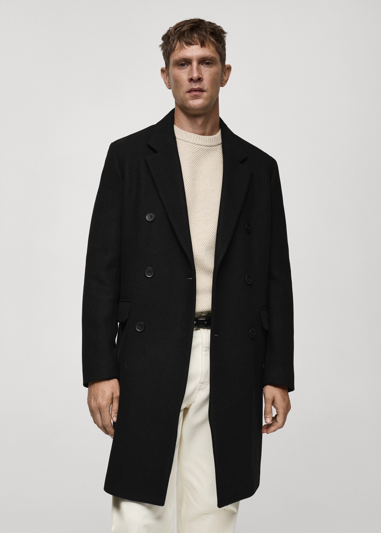 Recycled wool double-breasted coat - Medium plane