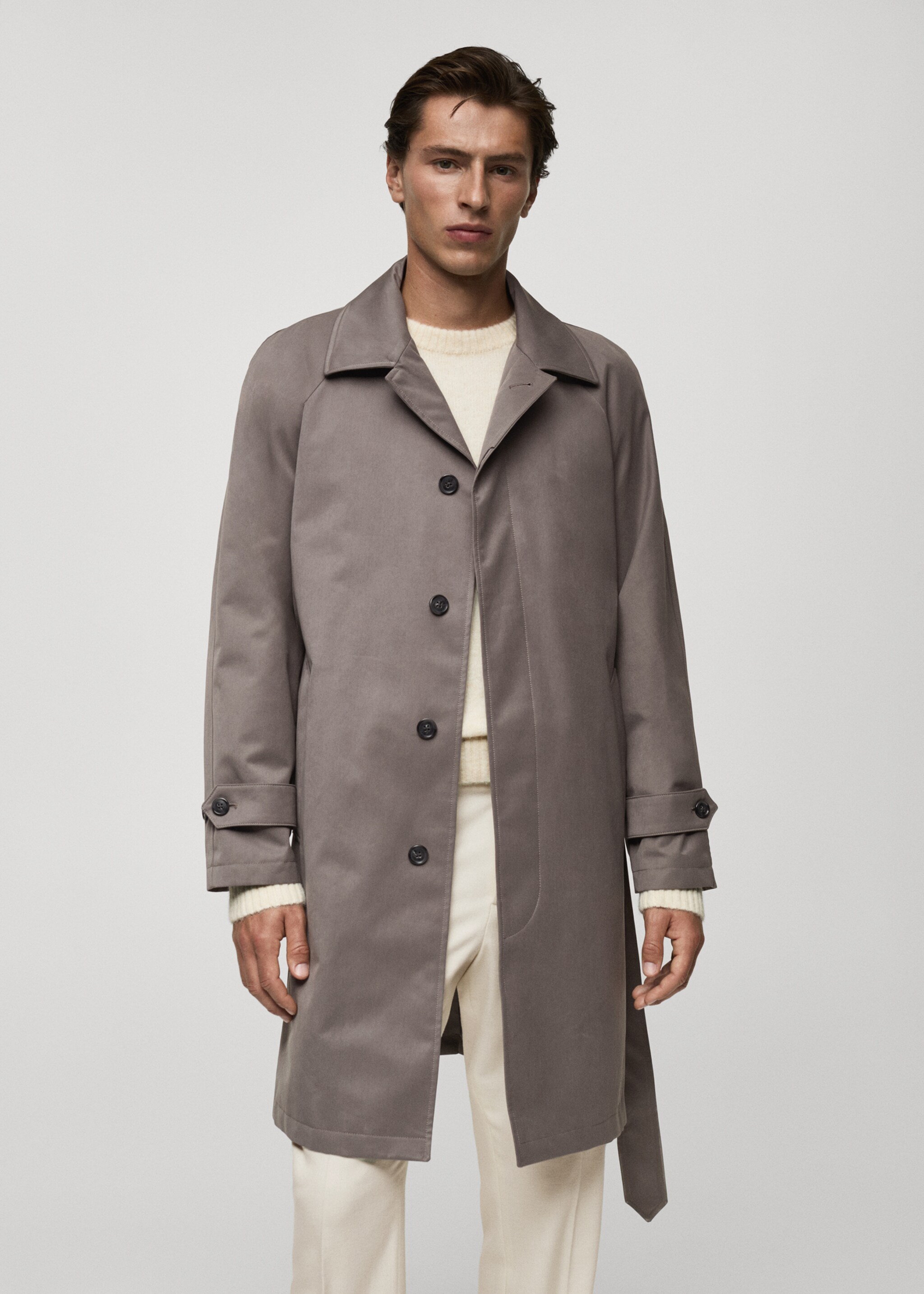 Belted trench coat with brushed finish - Medium plane