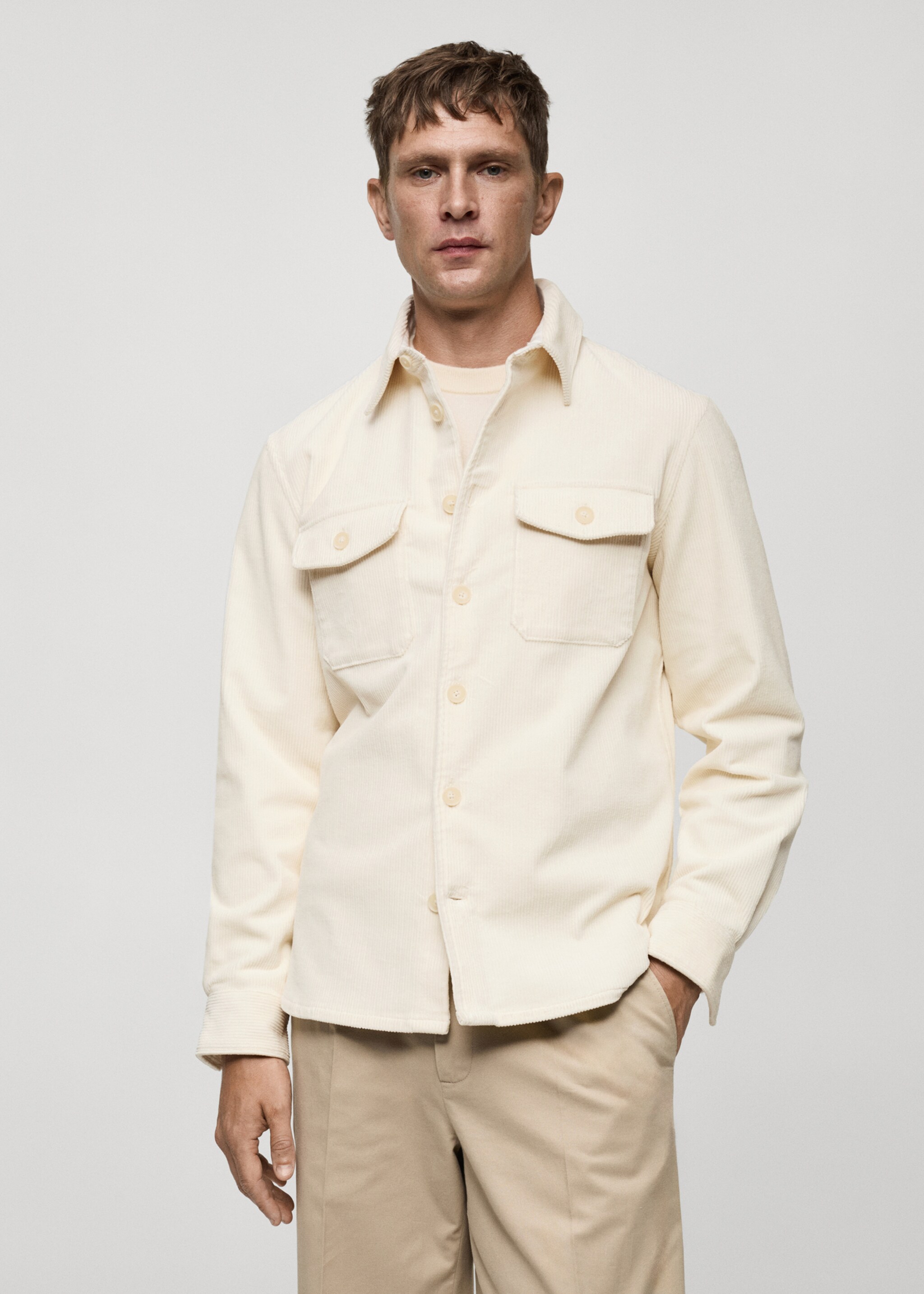 Corduroy overshirt with pockets - Medium plane, Off White. Ref: 77077921-00.