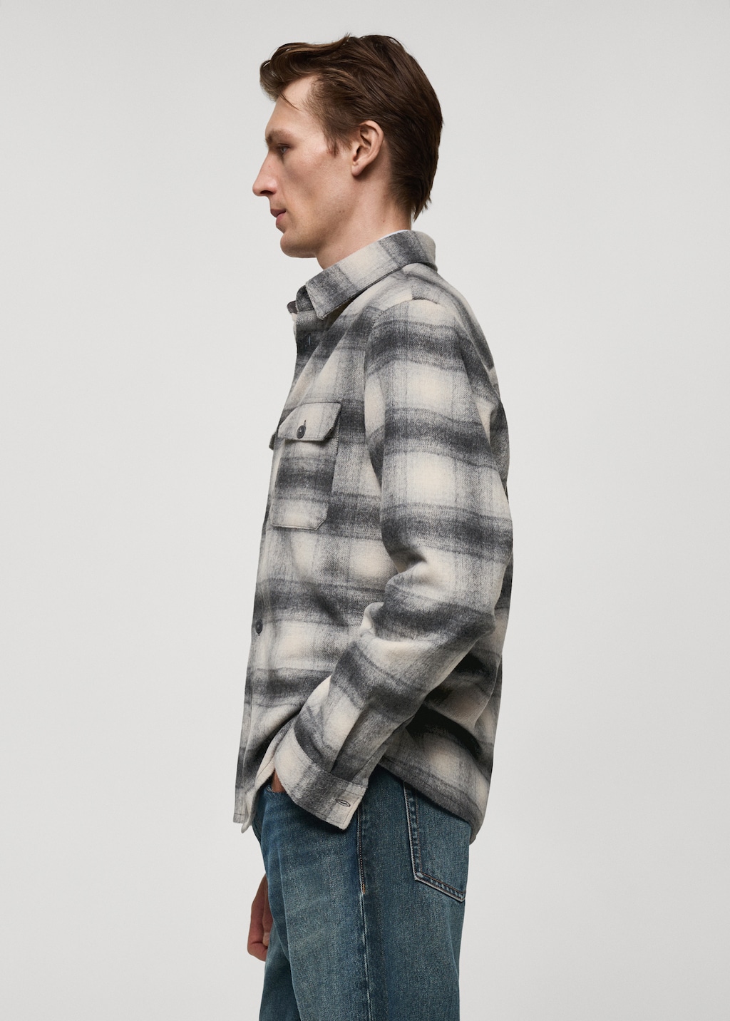 Plaid wool overshirt with pockets