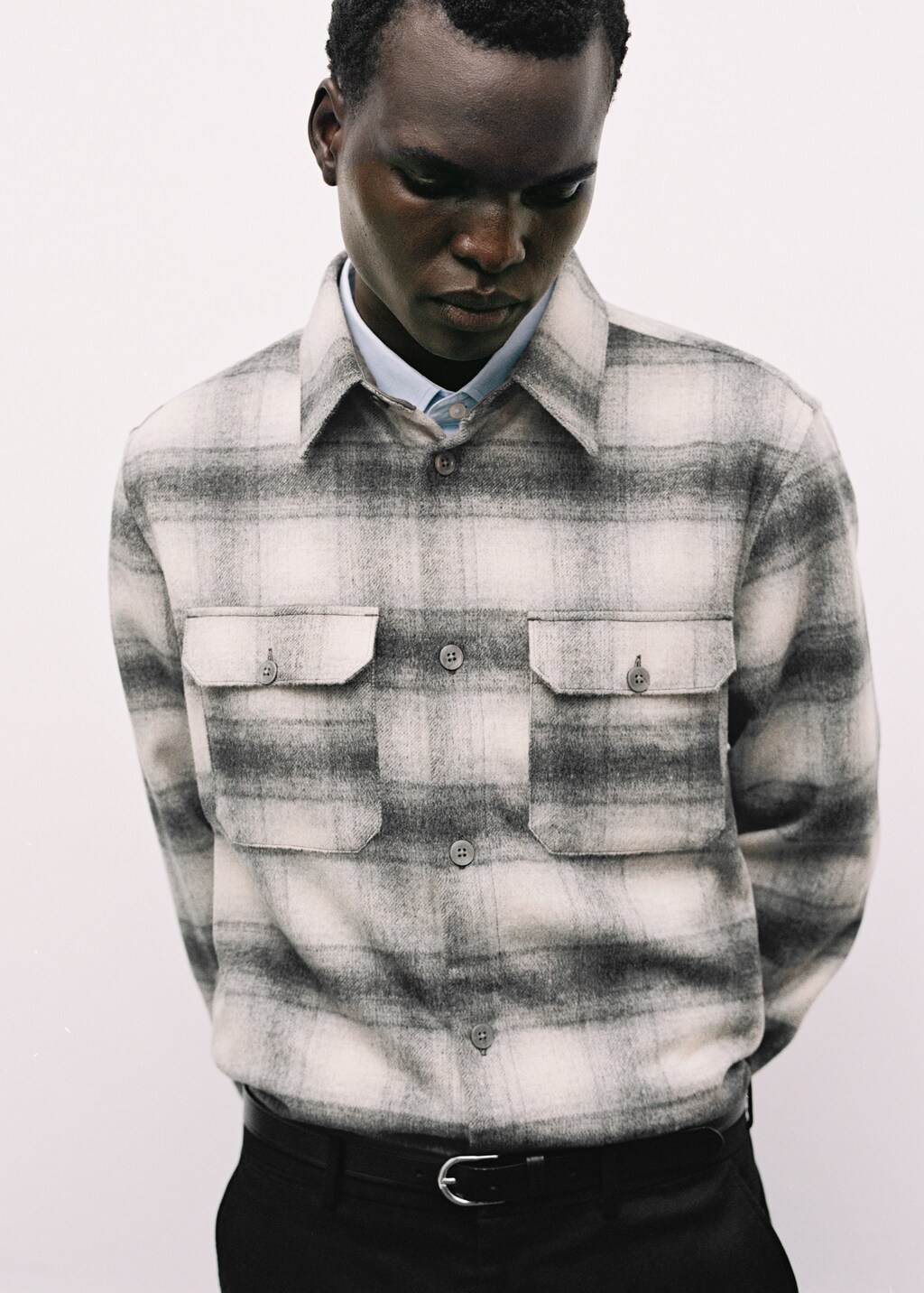 Plaid wool overshirt with pockets