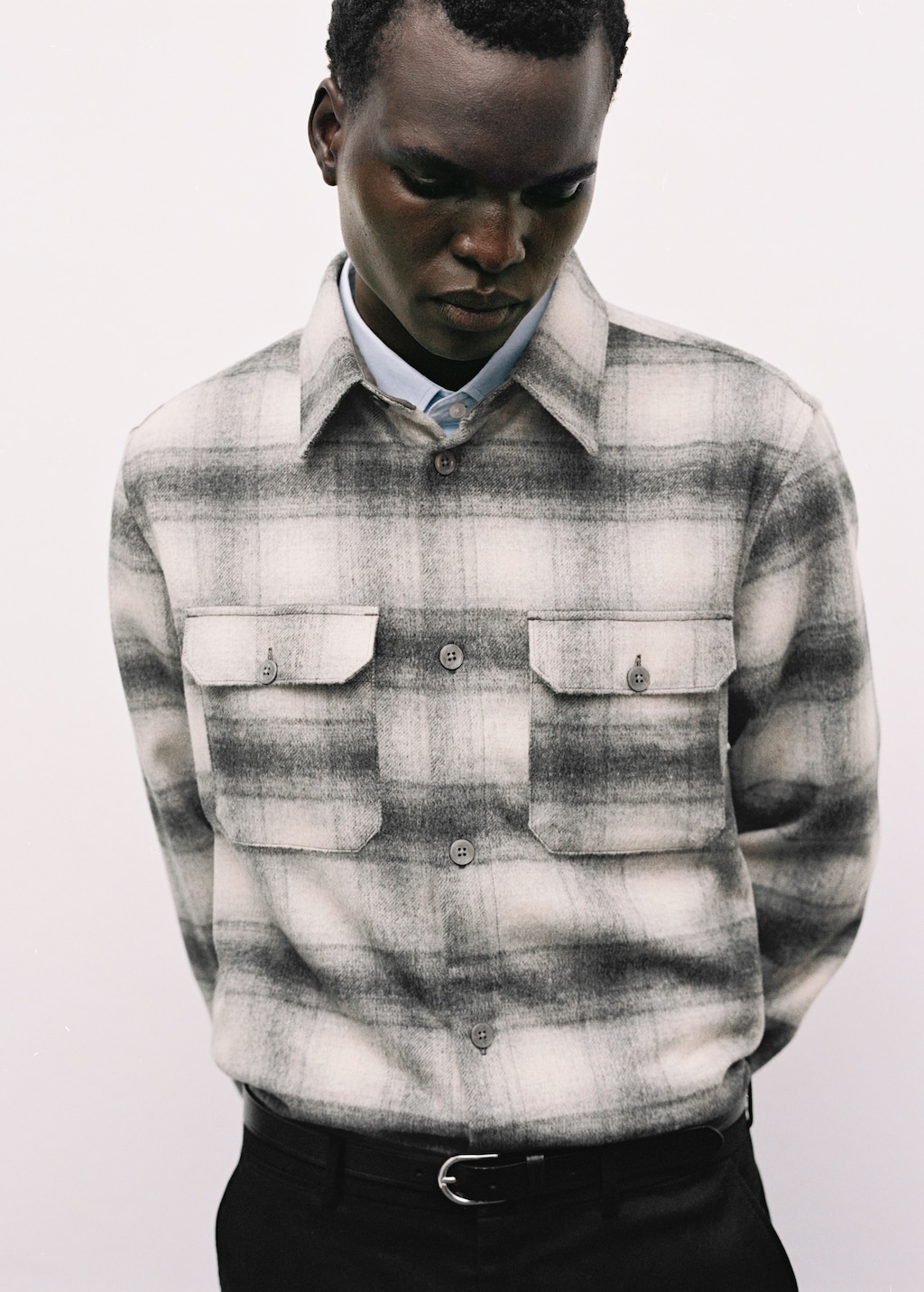 Plaid wool overshirt with pockets