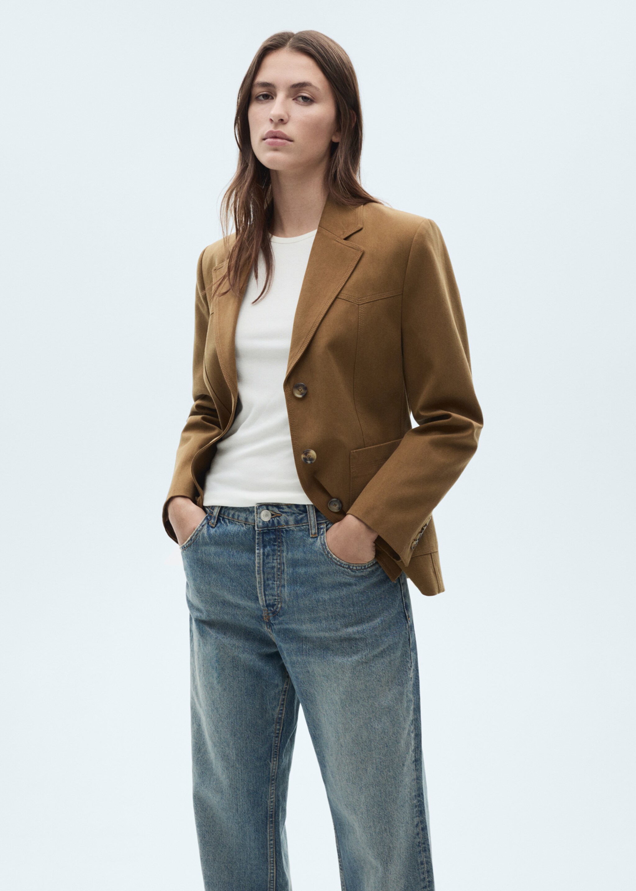 Cepli lyocell blazer ceket - Orta plan