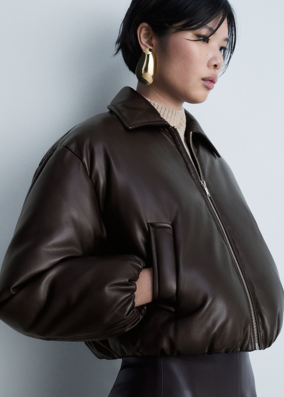 Mango brown Quilted bomber jacket