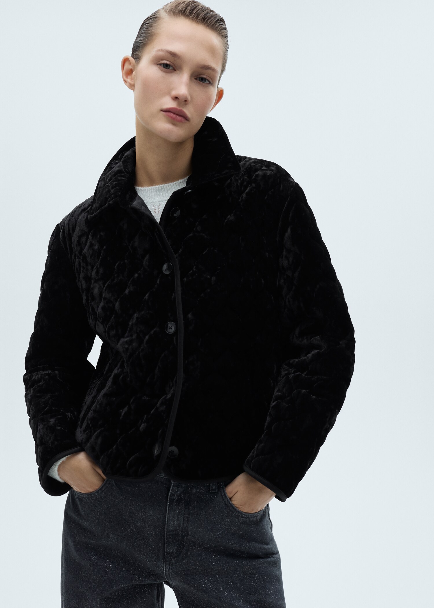 Chaqueta reversible acolchada terciopelo - Plano medio