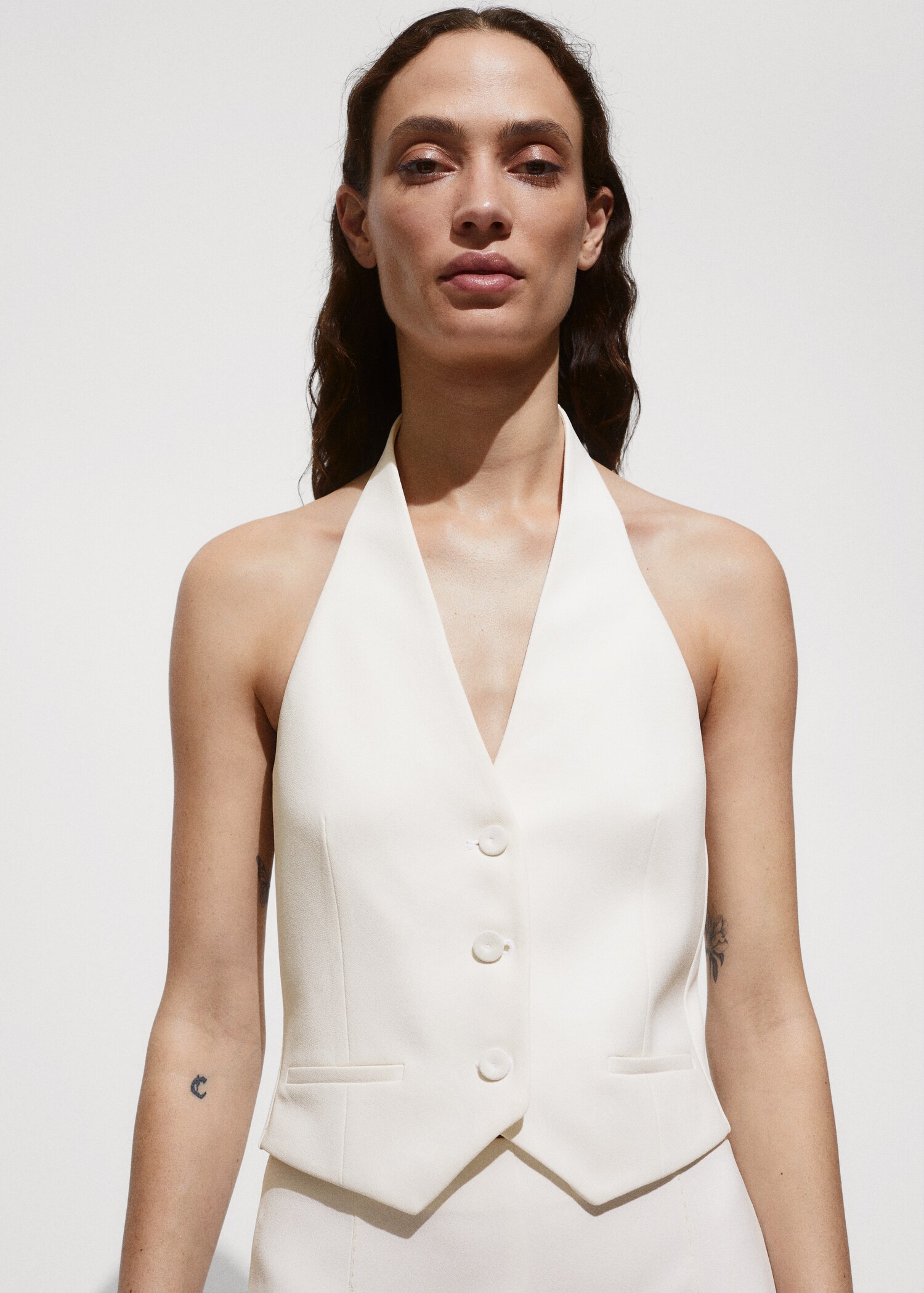 Halter-neck gilet with buttons - Medium plane