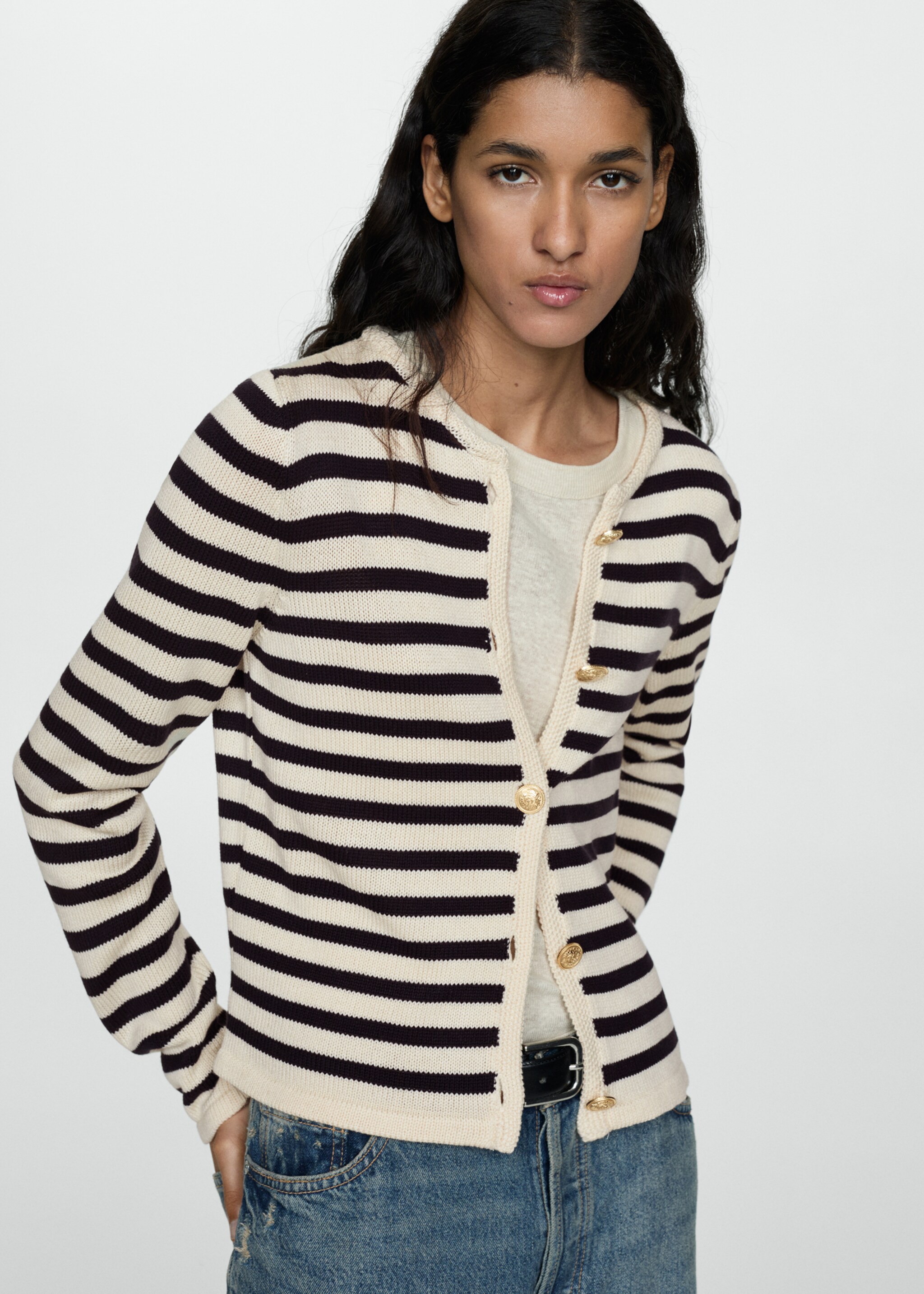 Knitted cardigan with jewel button - Medium plane