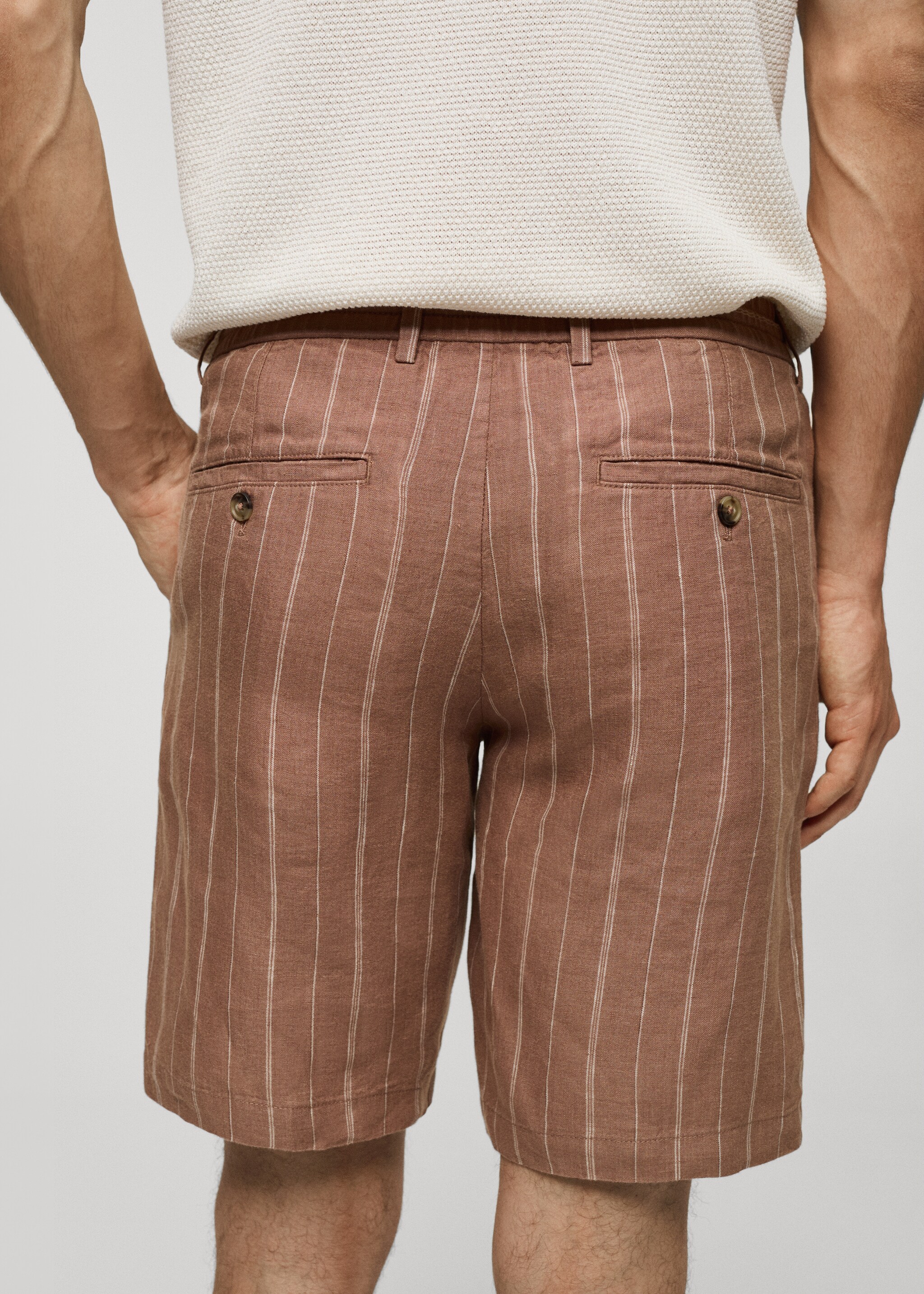 100% linen striped bermuda shorts with drawstring  - Details of the article 6