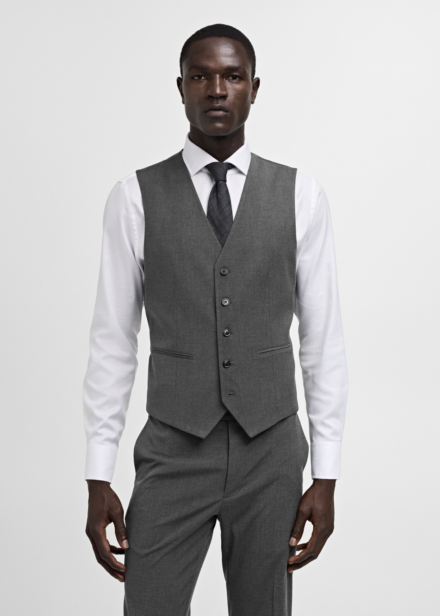 Slim-fit suit waistcoat in stretch fabric - Medium plane