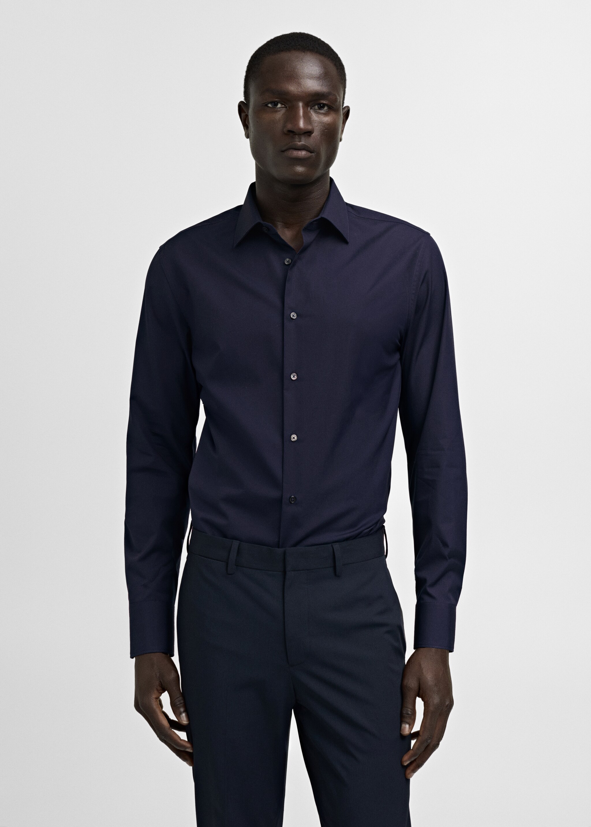 Slim-fit cotton poplin suit shirt - Medium plane