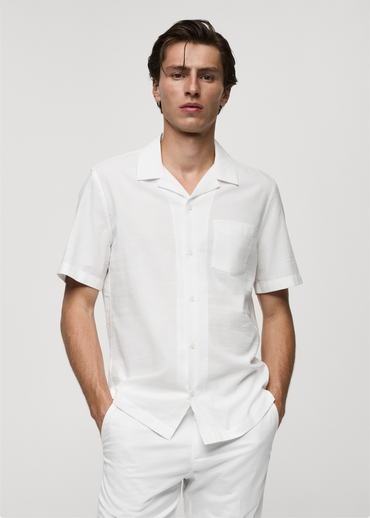 Regular-fit 100% seersucker cotton shirt - Medium plane