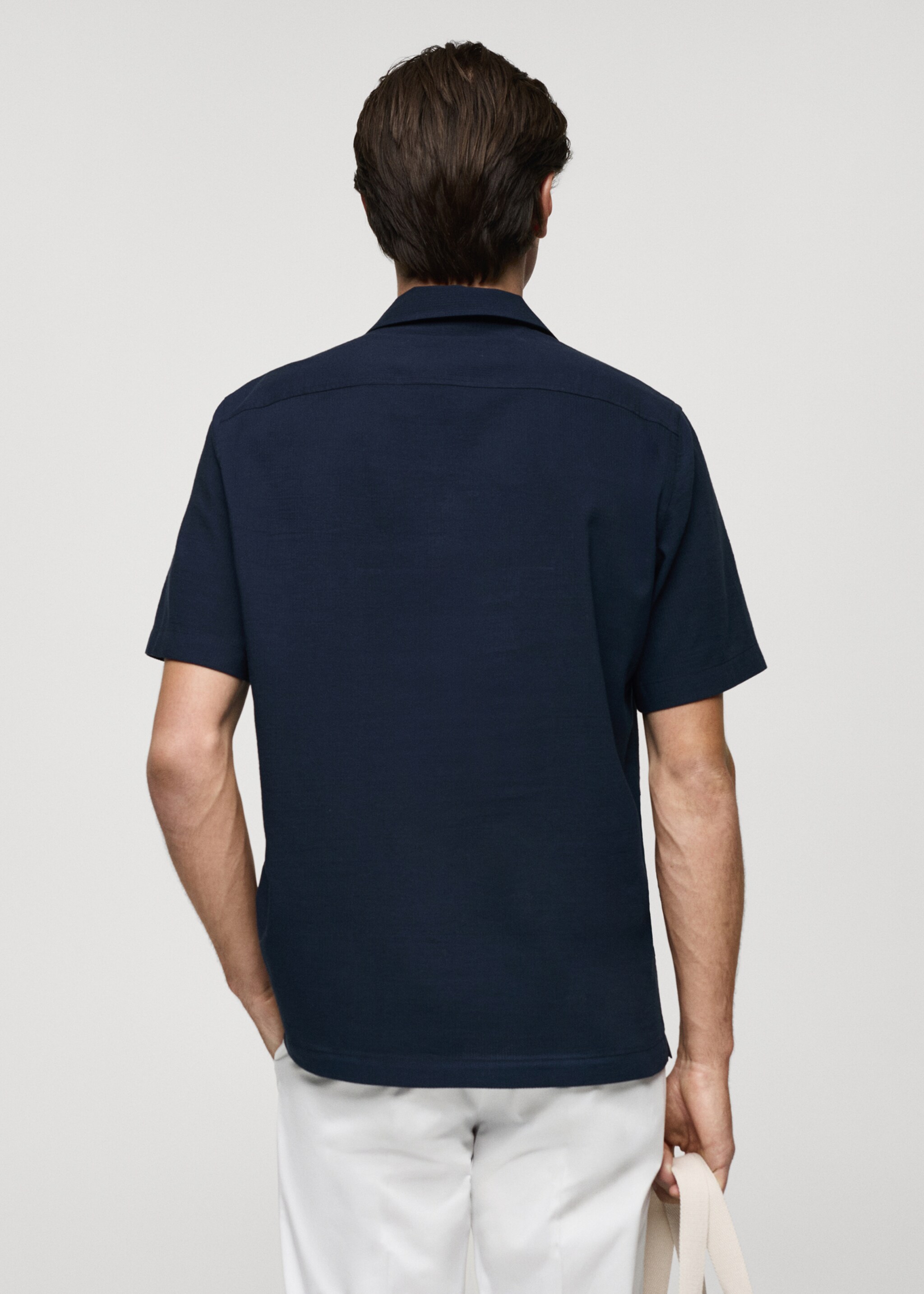 Chemise regular-fit 100 % coton seersucker - Verso de l’article, Bleu marine foncé. Ref: 77080571-00.