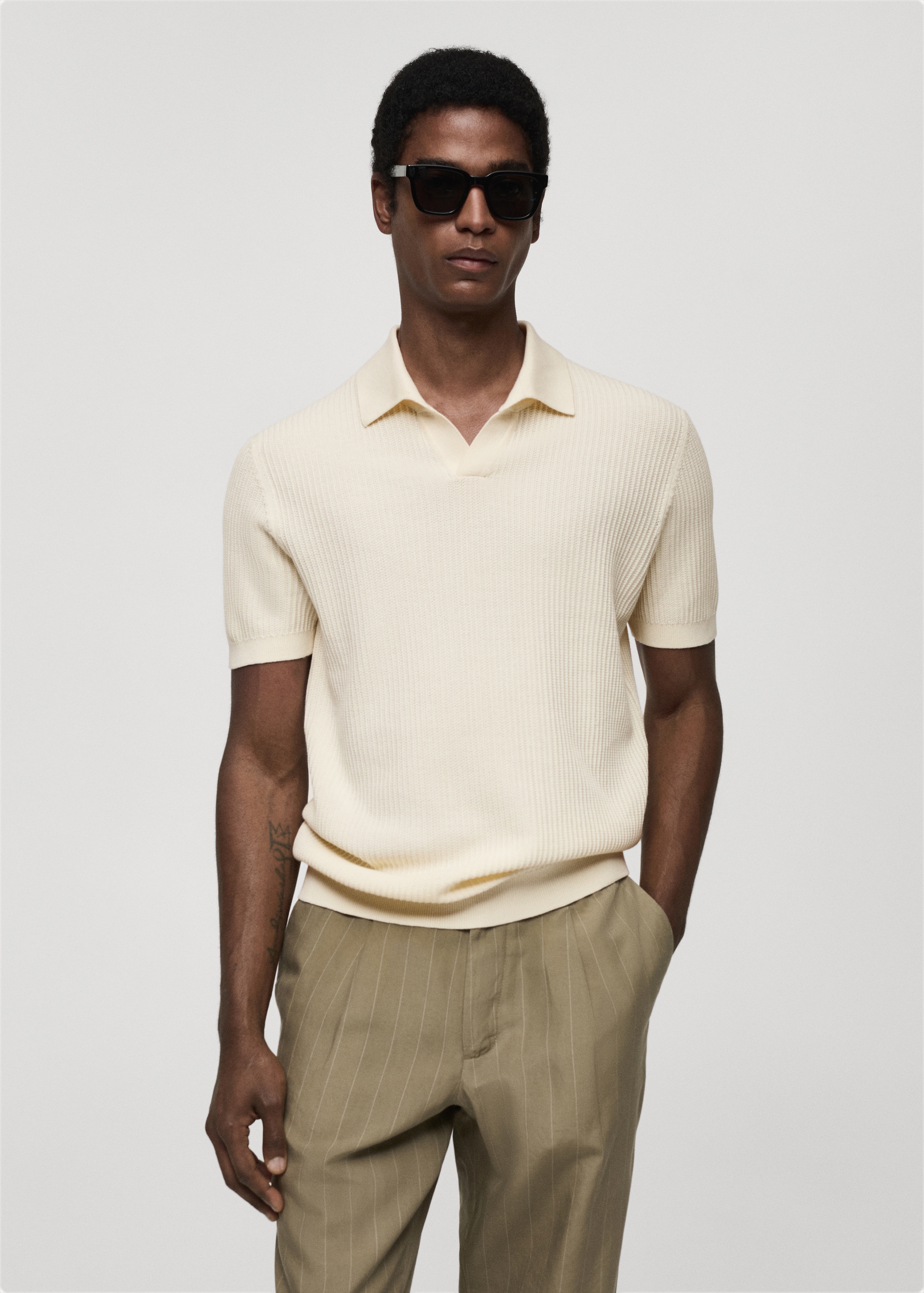 Ribbed cotton knitted polo shirt Men MANGO Pakistan