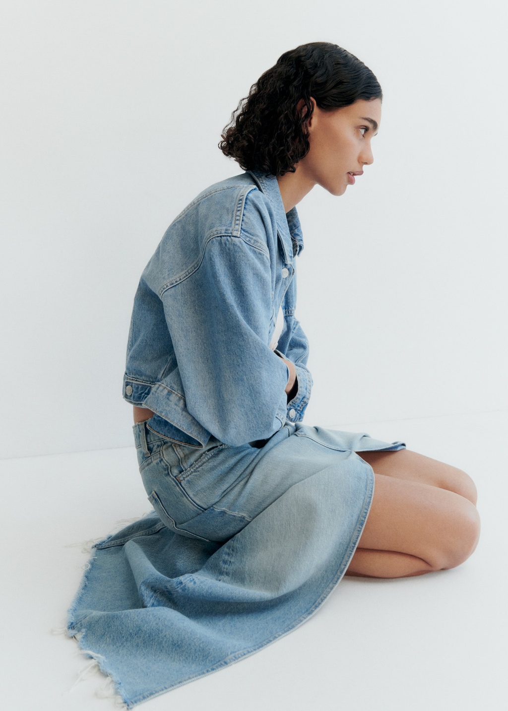 Thumbnail of Denim skirt with frayed hem - Medium Blue