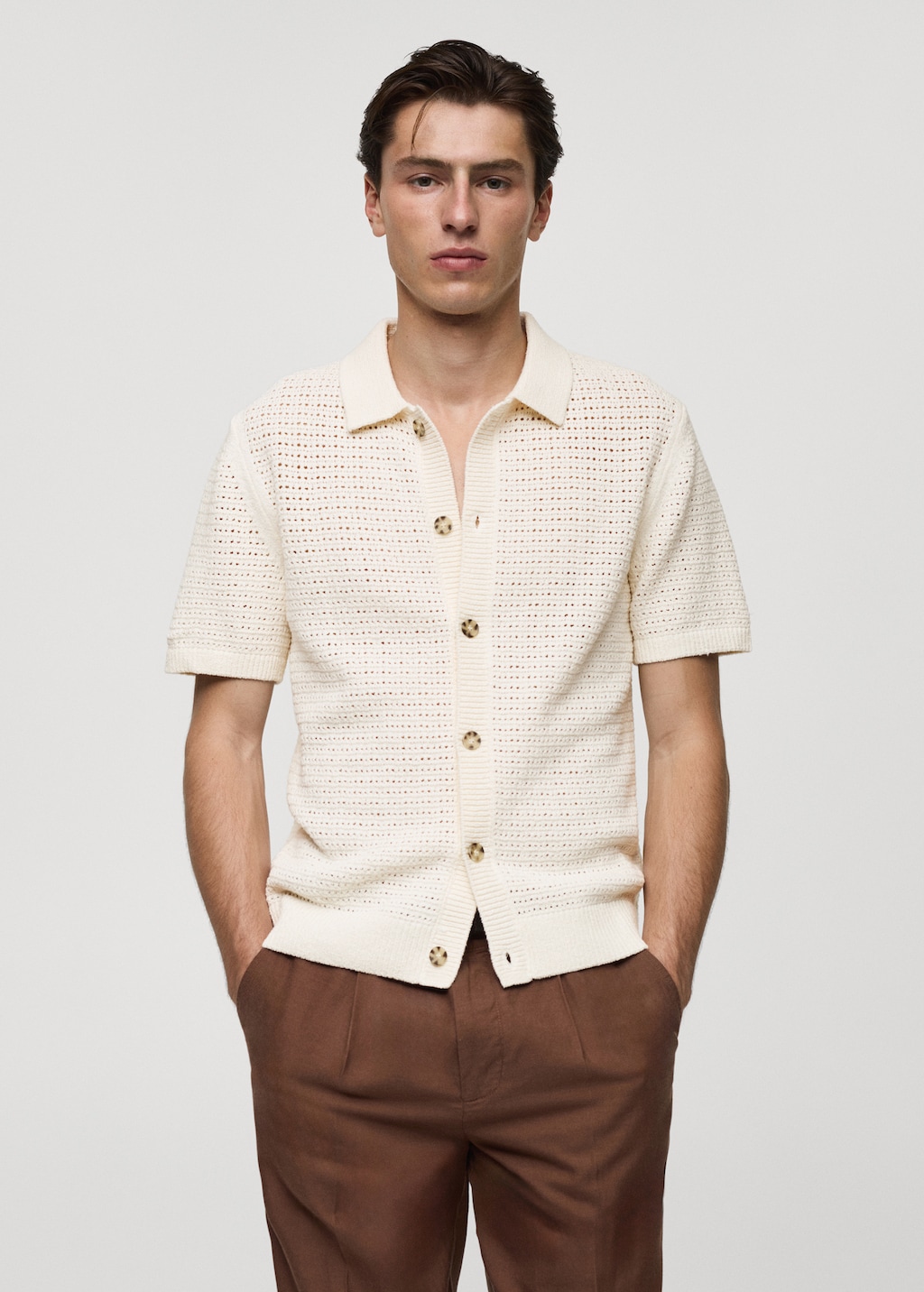 Mango Geknöpftes Strick-Poloshirt mit Lochmuster