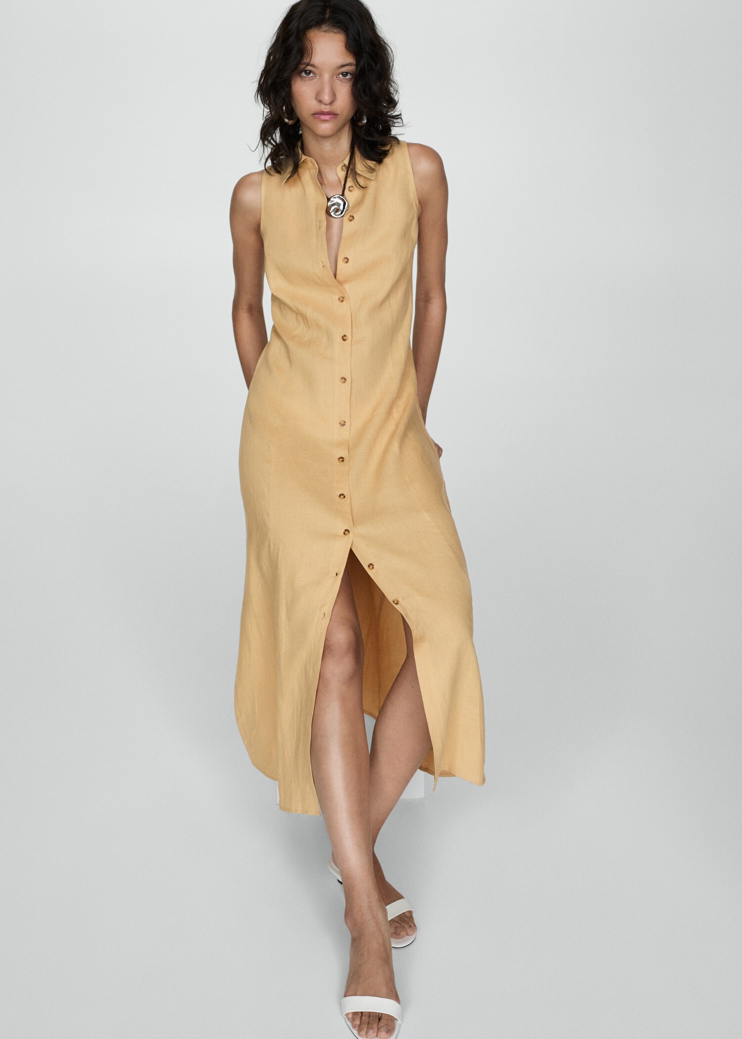 Linen-blend shirt dress - Details of the article 2