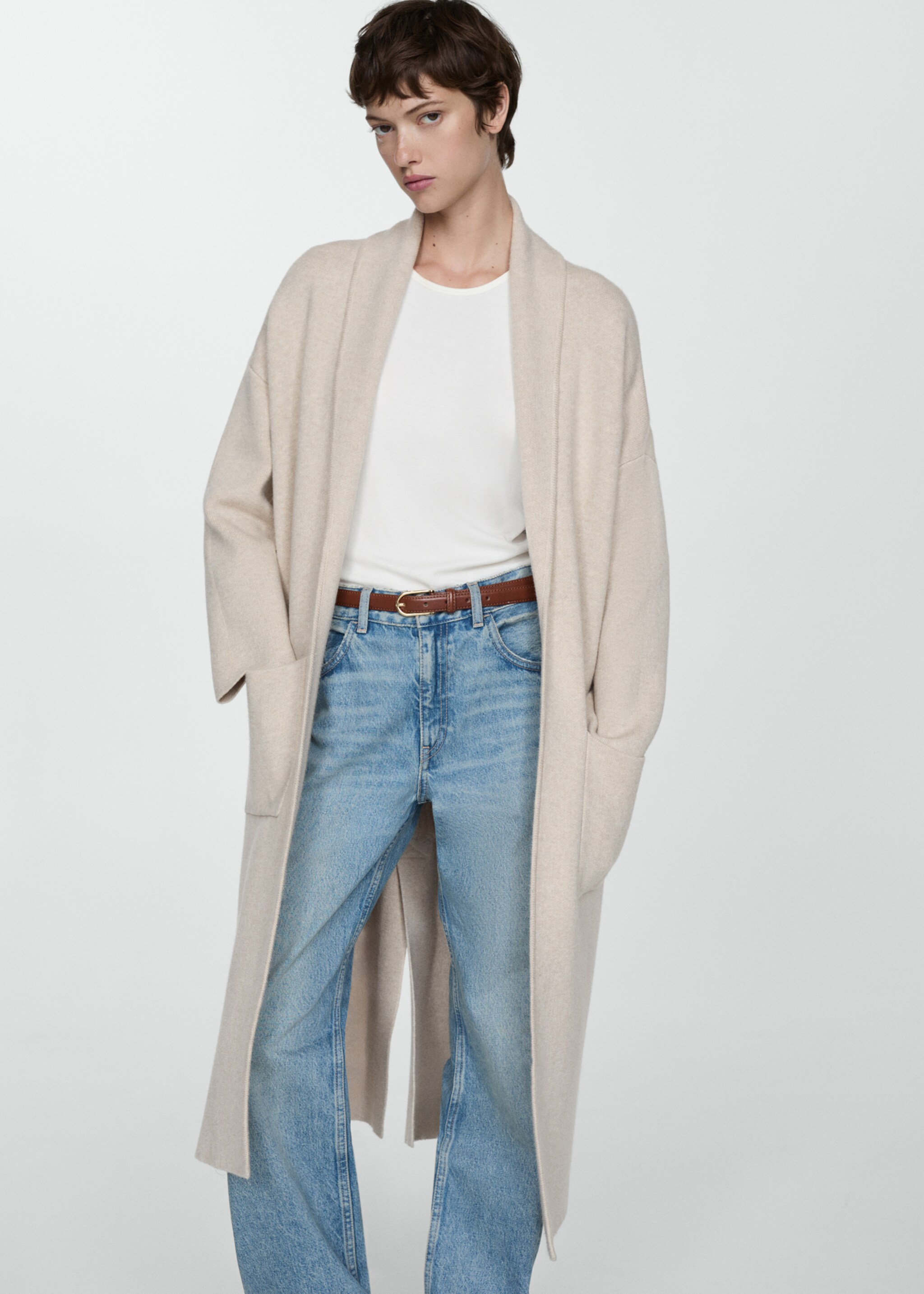 Manteau oversize maille poches - Plan moyen