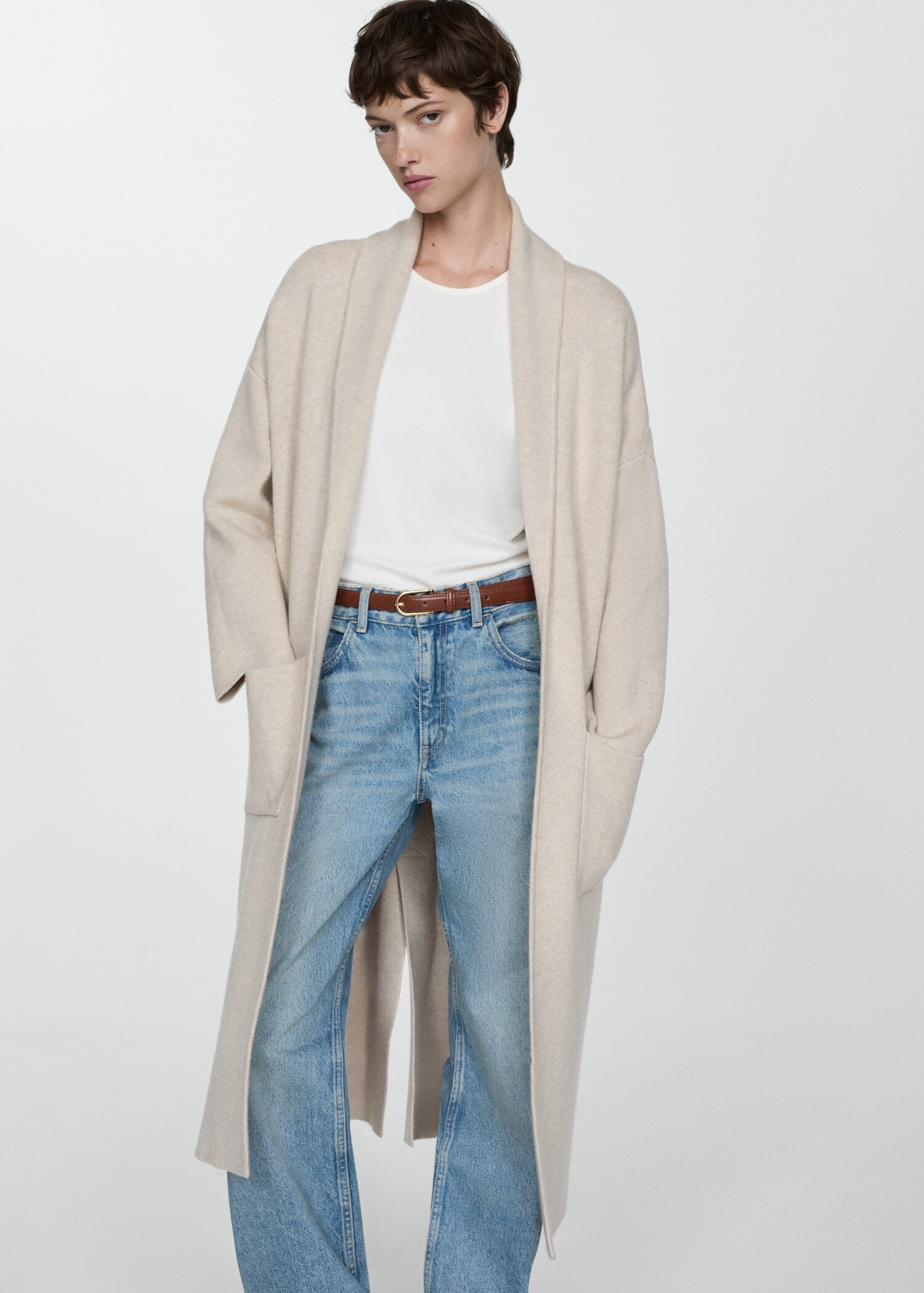Manteau oversize maille poches - Plan moyen