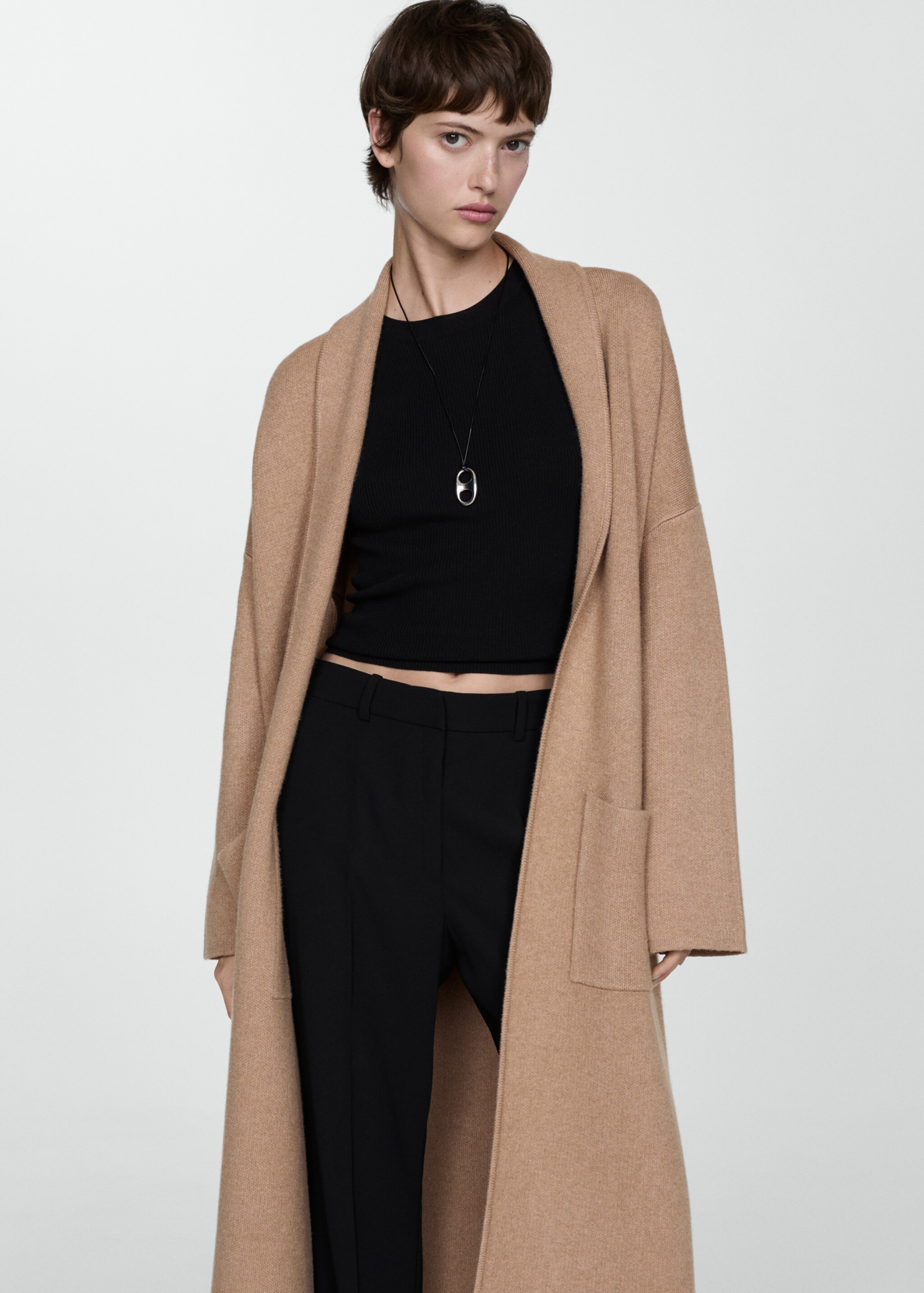 Oversized knitted coat with pockets - Medium plane