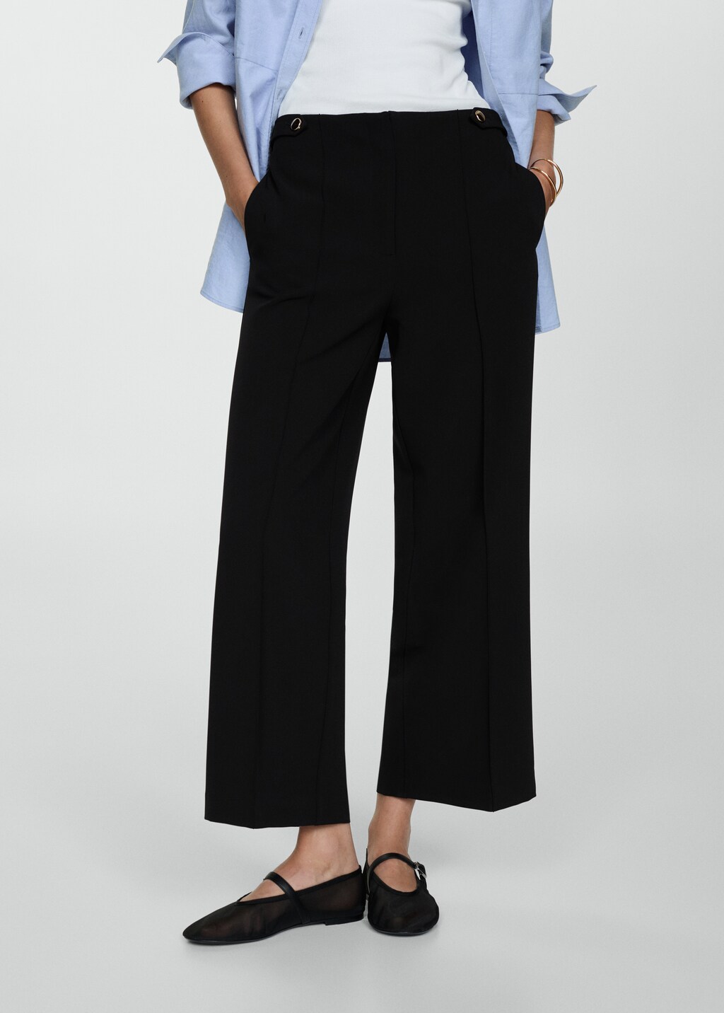 Buttons straight-fit pants