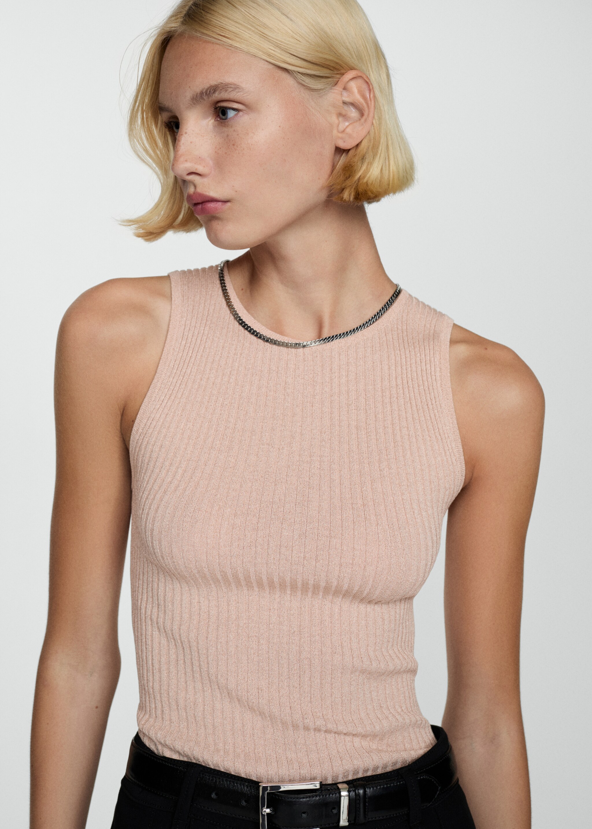 Ribbed knit top - Medium plane, Pale Pink. Ref: 77084031-00.