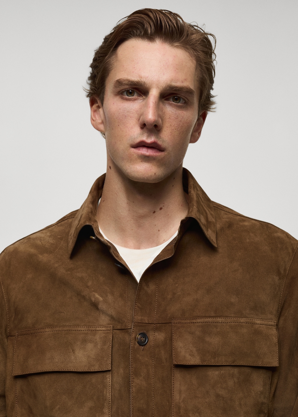 Sobrecamisa 100 piel ante bolsillos Hombre MANGO EE.UU