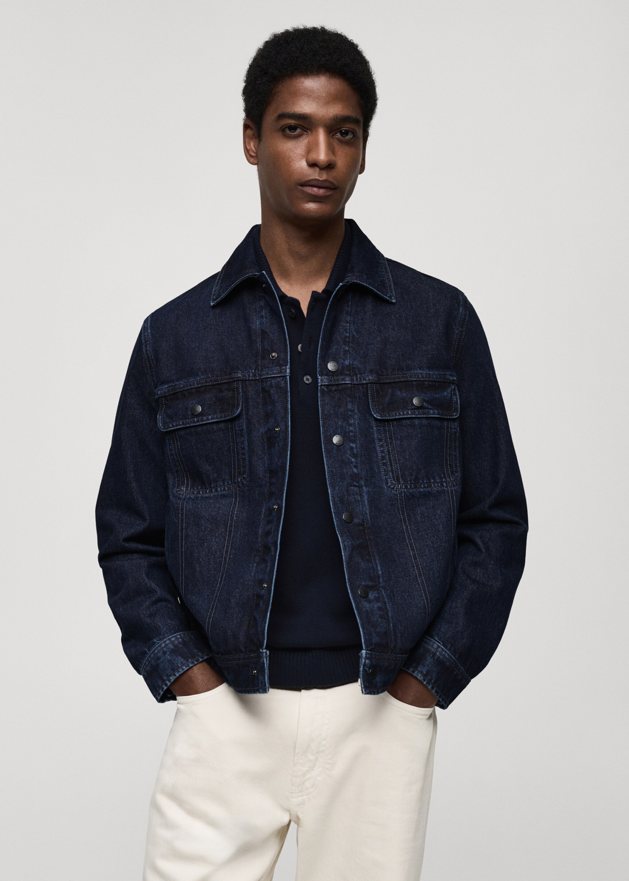 Kürk yakalı denim mont - Orta plan