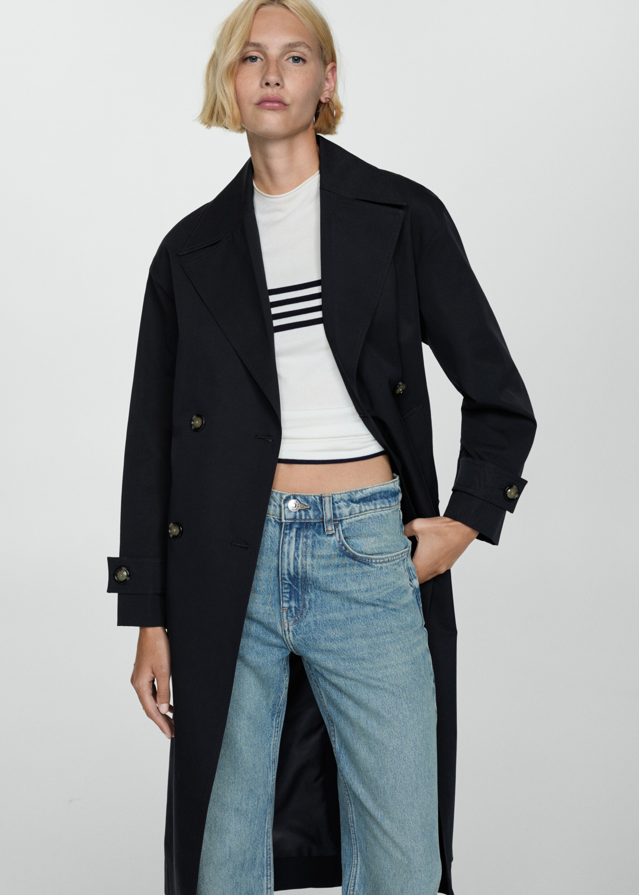 Long double-breasted trench coat - Medium plane