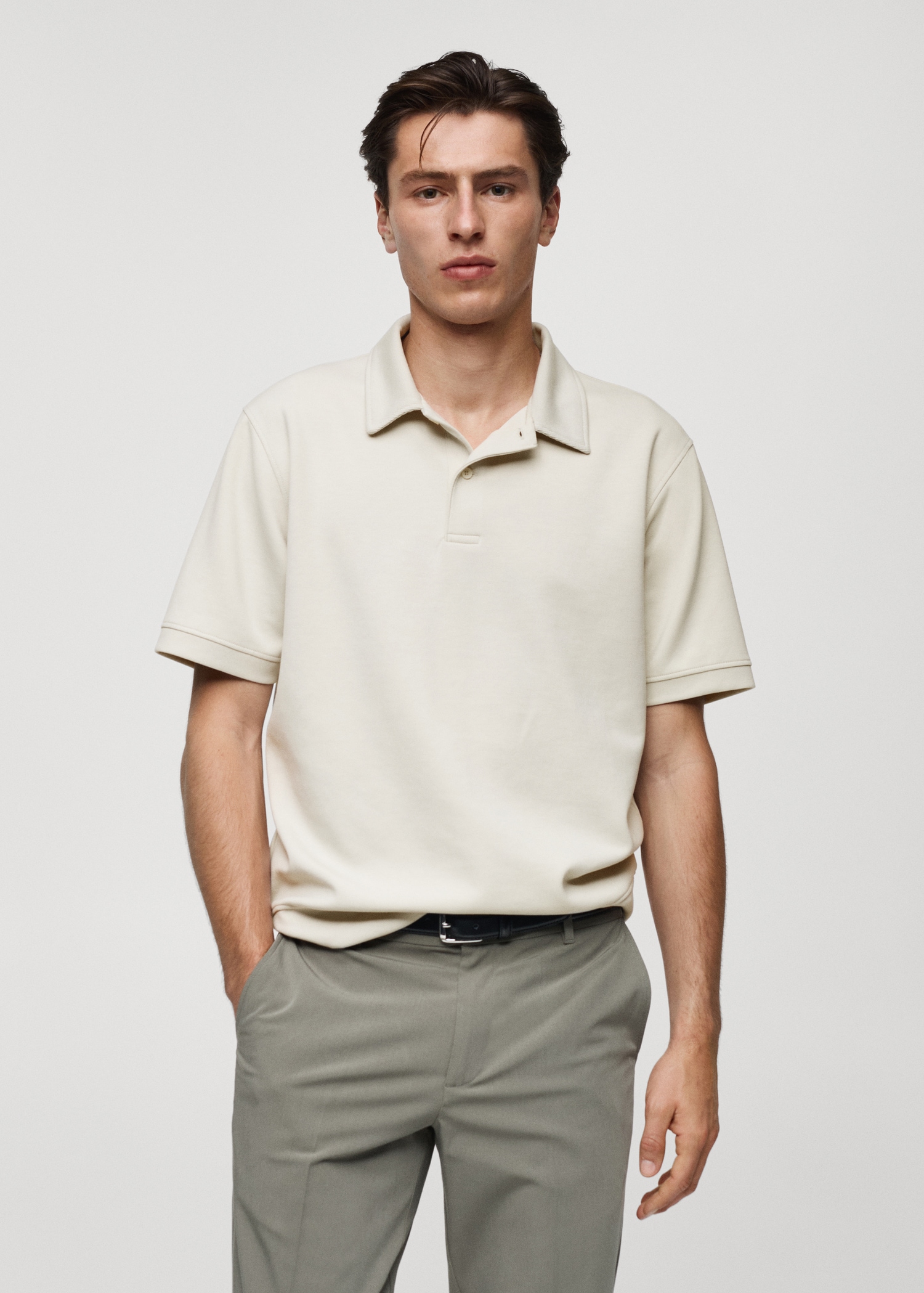 Regular fit sweatshirt-fabric polo shirt - Medium plane