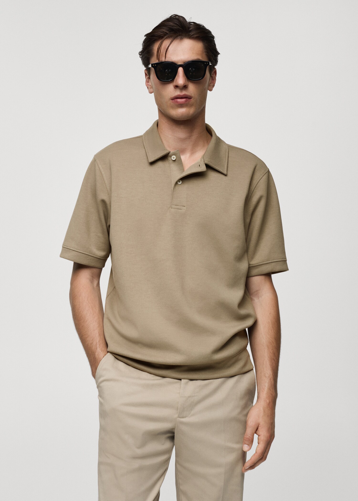 Regular fit sweatshirt-fabric polo shirt - Medium plane