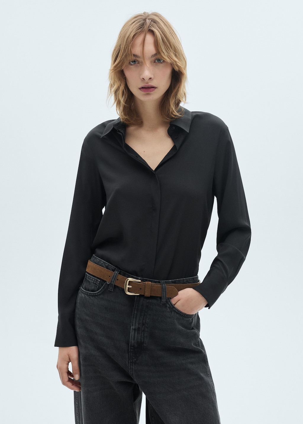 Fluid long-sleeved shirt - Woman | MANGO USA