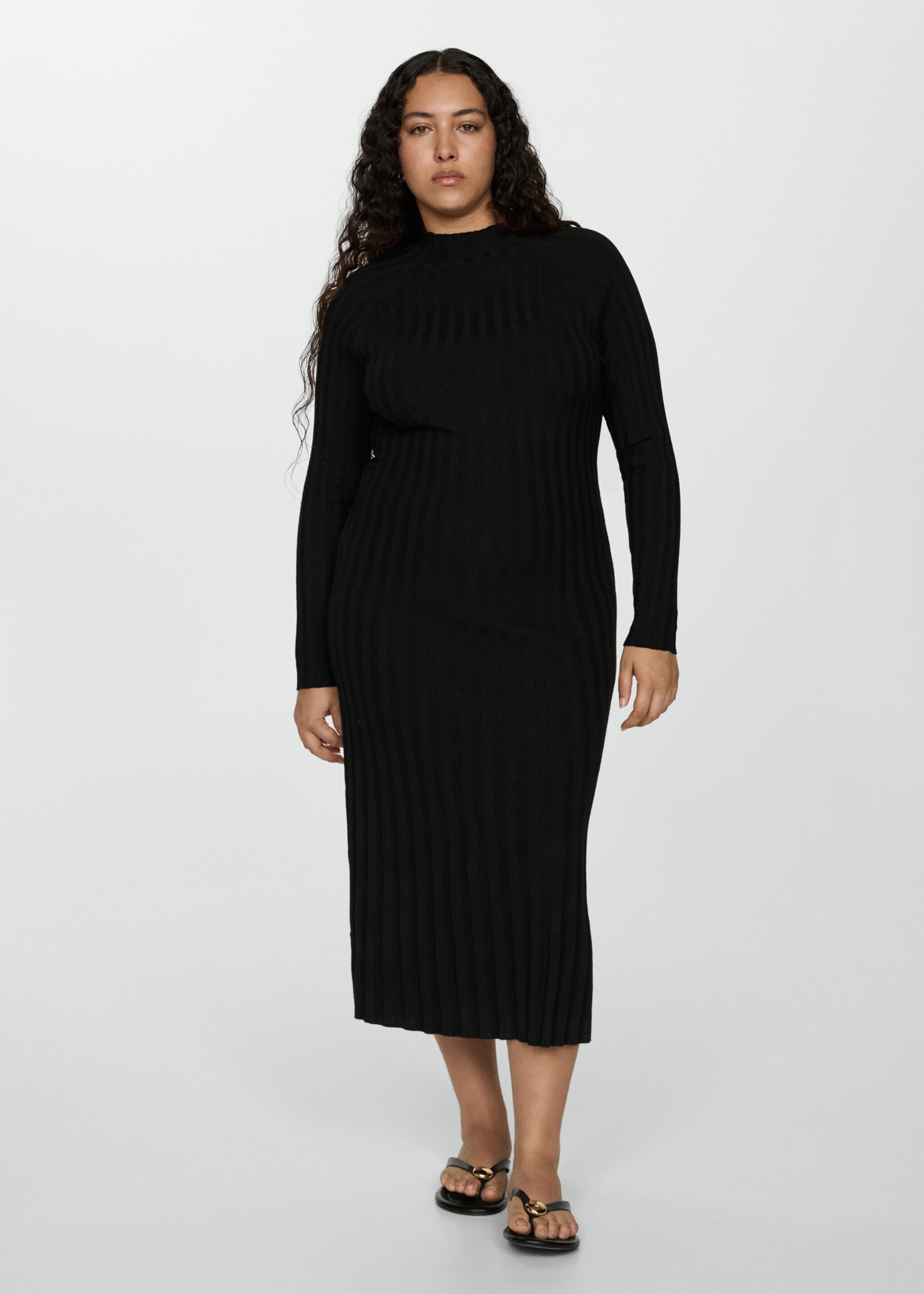 Perkins-neck ribbed dress - Details of the article 3, Black. Ref: 77085645-00.