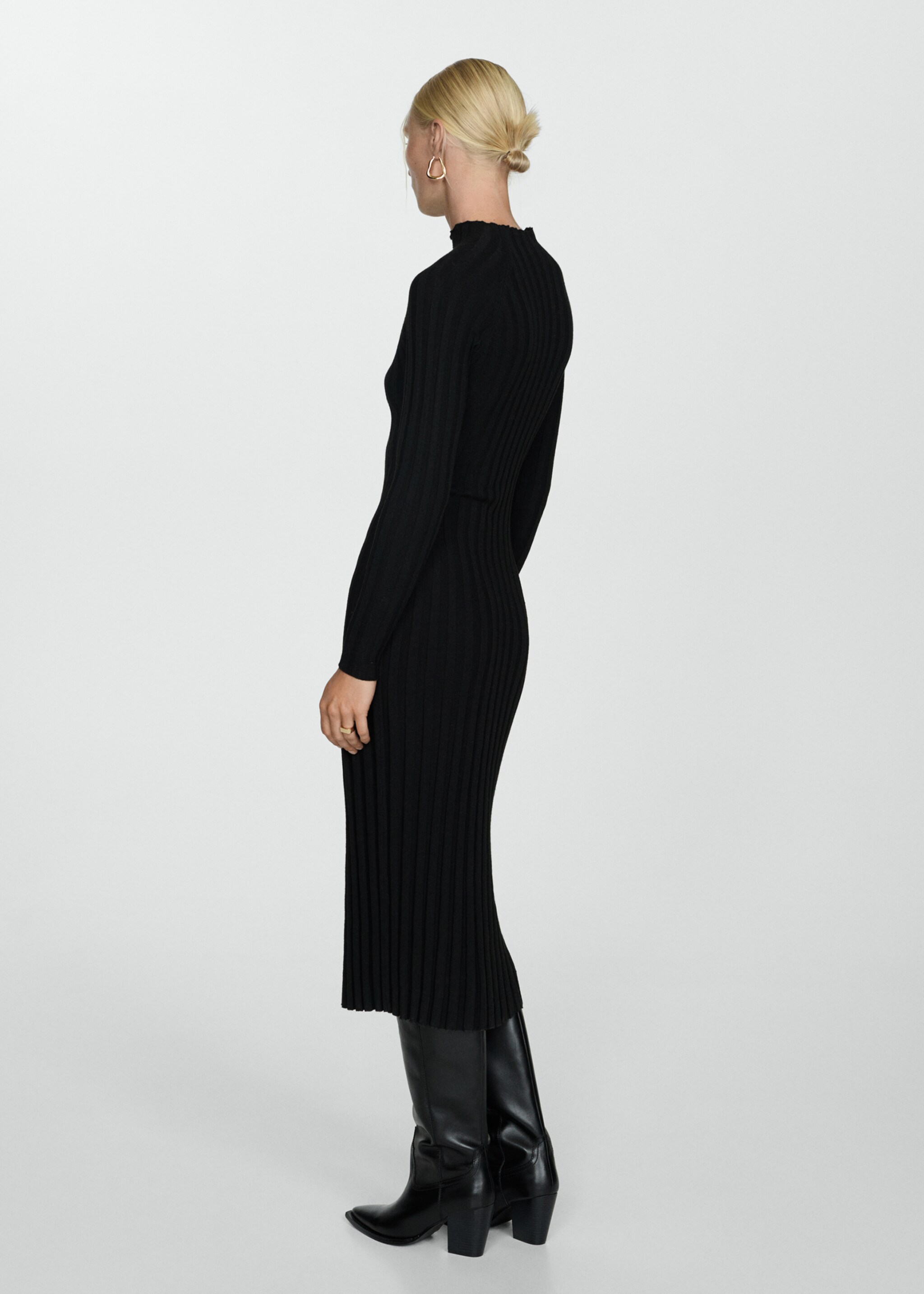 Perkins-neck ribbed dress - Reverse of the article, Black. Ref: 77085645-00.