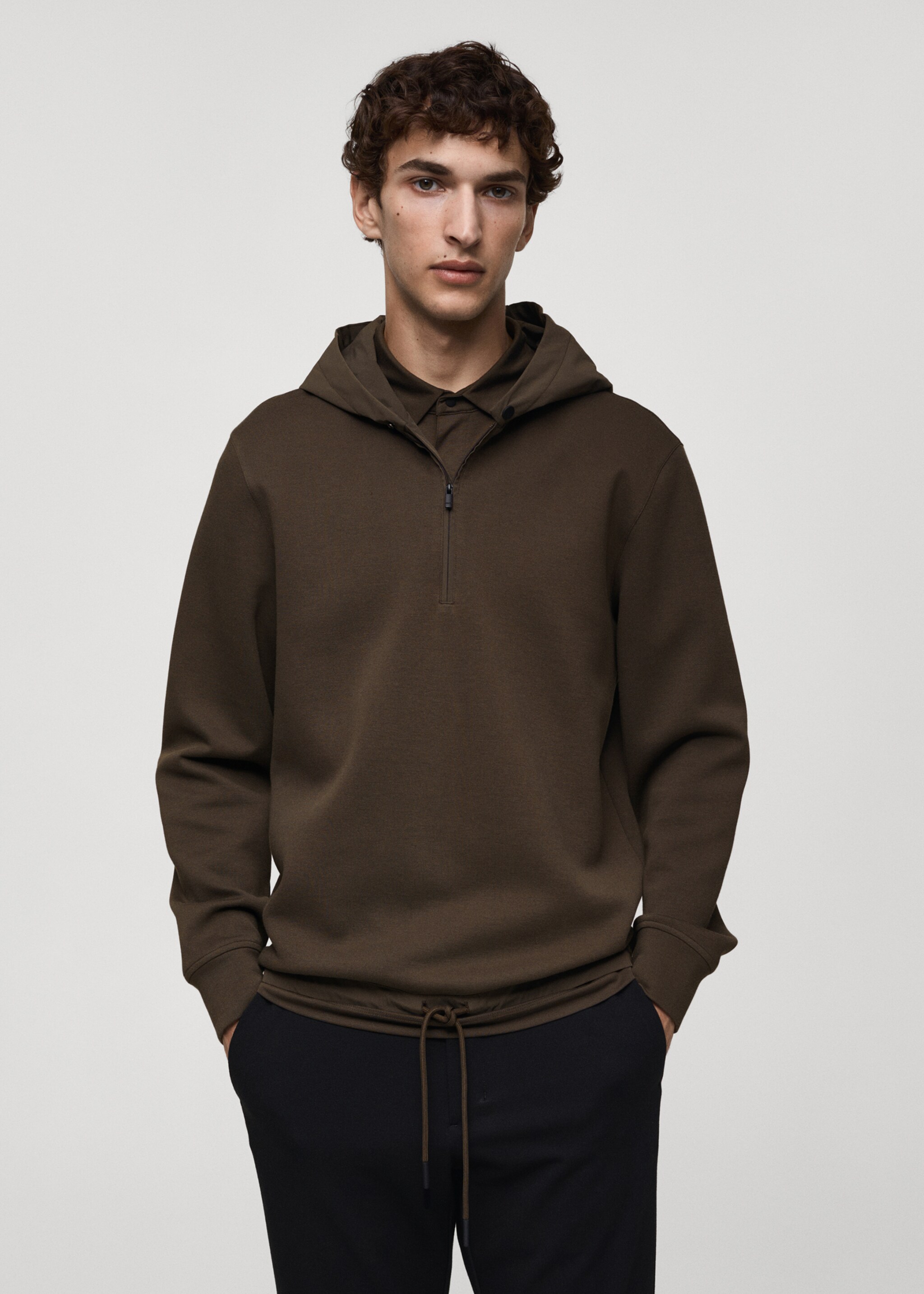 Stretch fabric regular-fit hooded sweatshirt - Medium plane