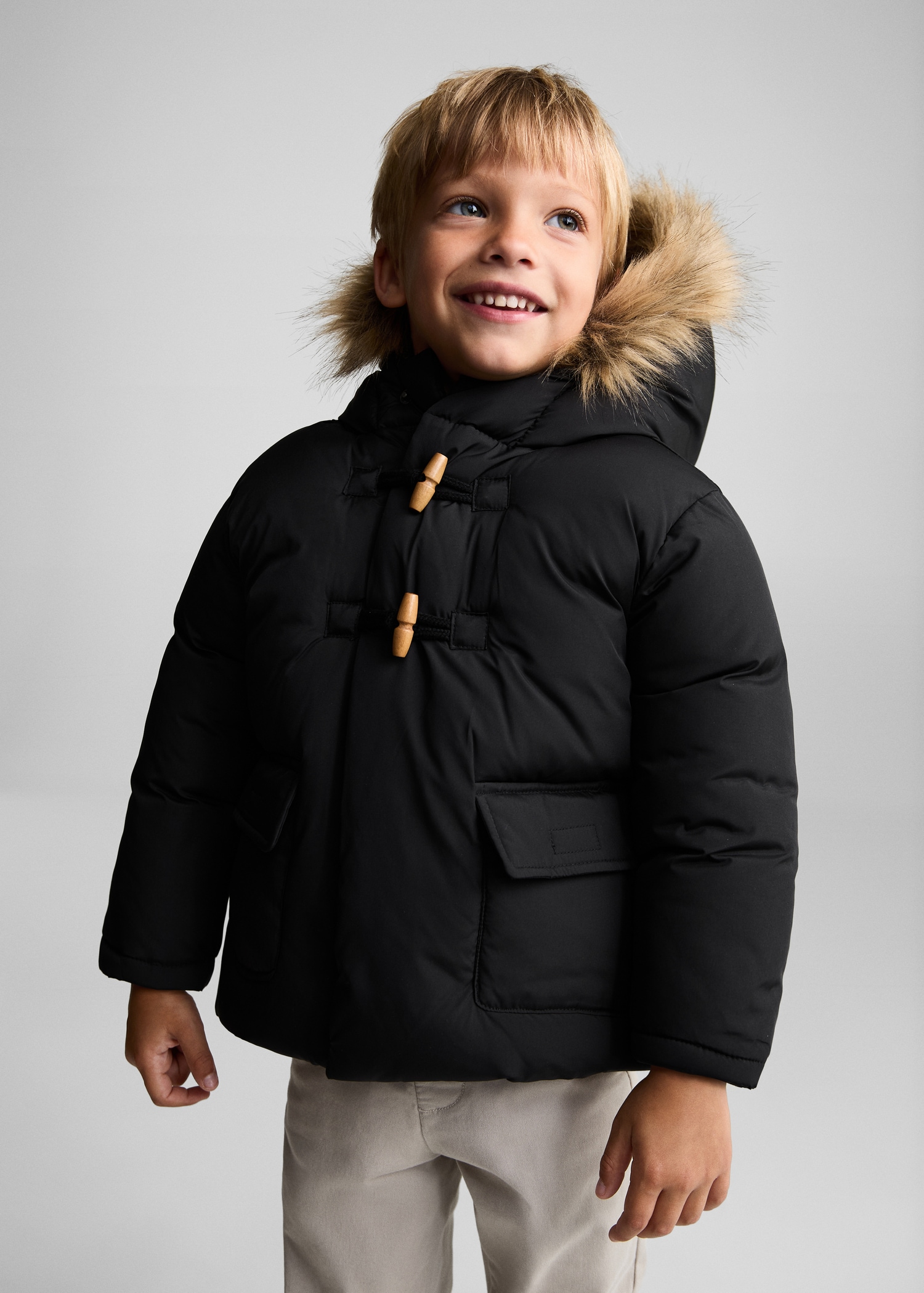 Puffer coat with fur-effect hood Kids MANGO Georgia