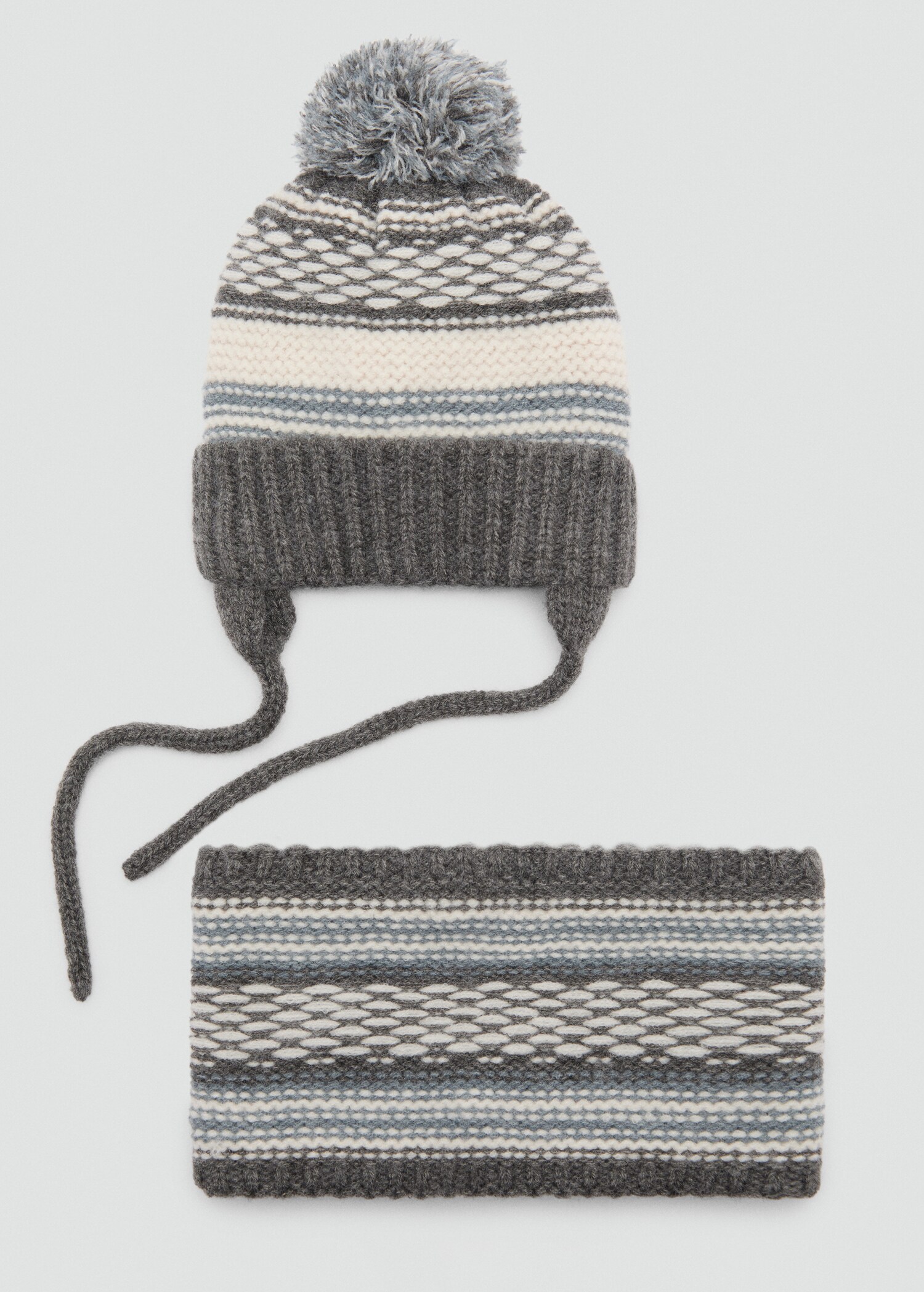 Pompom tricolour knit beanie - Medium plane