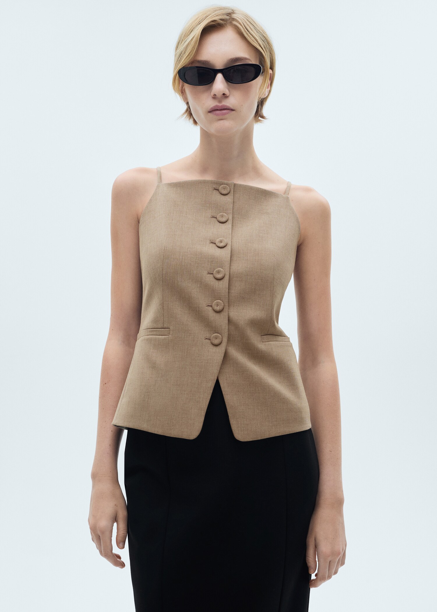 Check wool-blend suit waistcoat - Details of the article 2